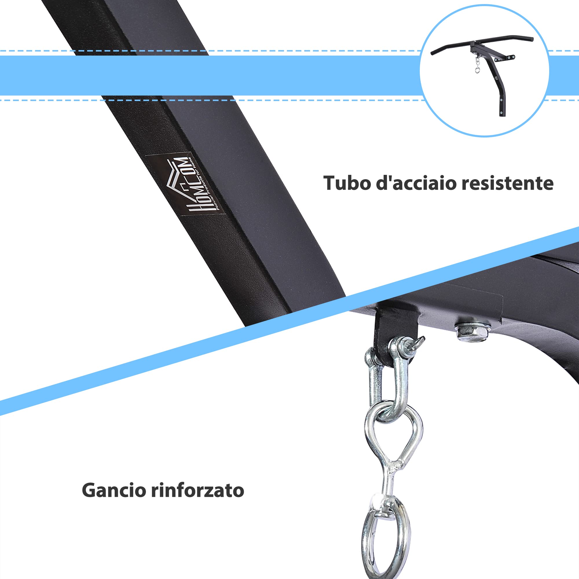 HOMCOM Staffa Supporto per Sacco da Boxe con Barra per Trazioni, Attrezzo da Palestra per Allenamento a Casa Portata 130kg, 93x47x51cm, Nero