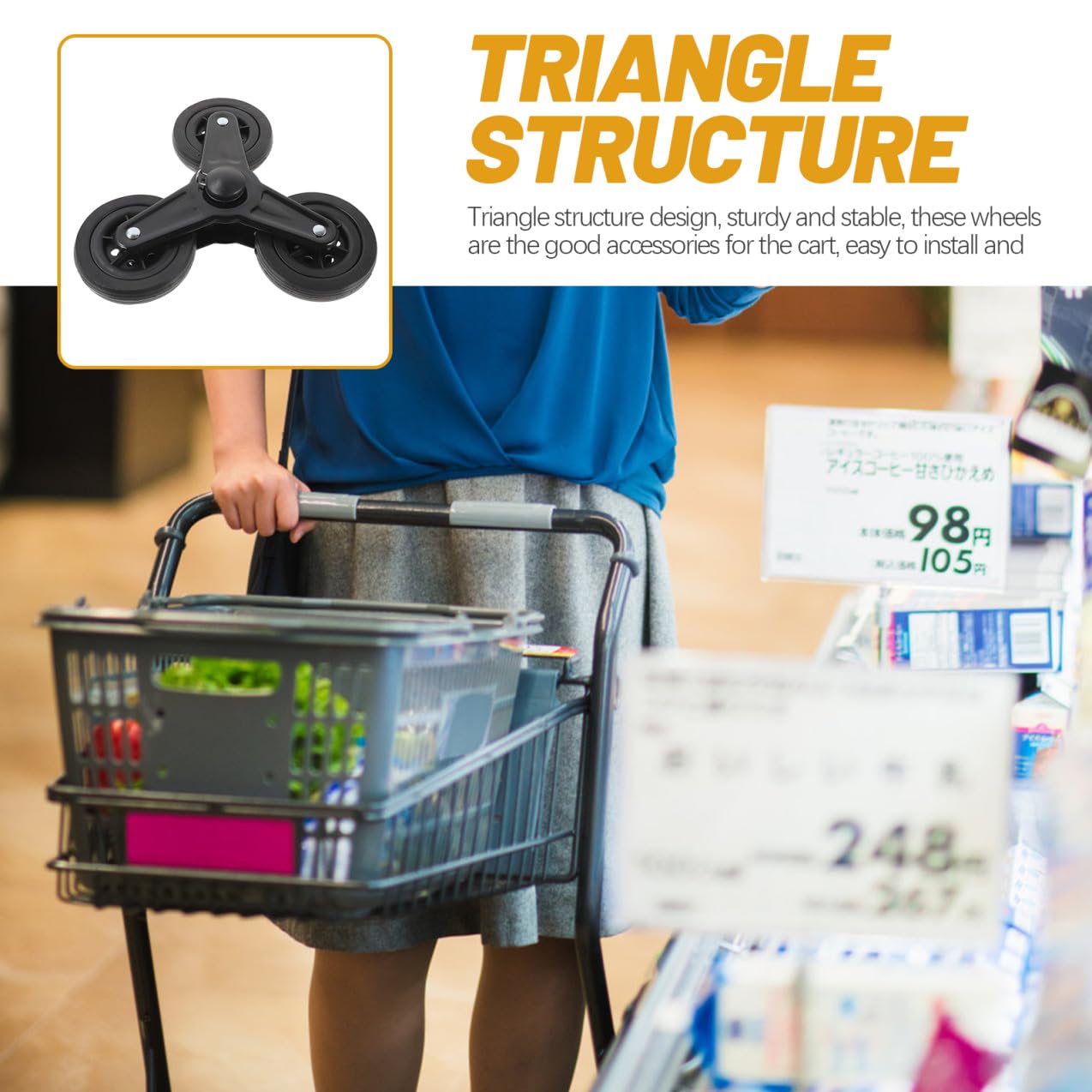 Ruedas Triangulares para Carrito de Compras de Servicio Pesado | Negro, Plástico E Hierro, Diseño Estable sin Sacudidas, para Carritos de Compra Verduras