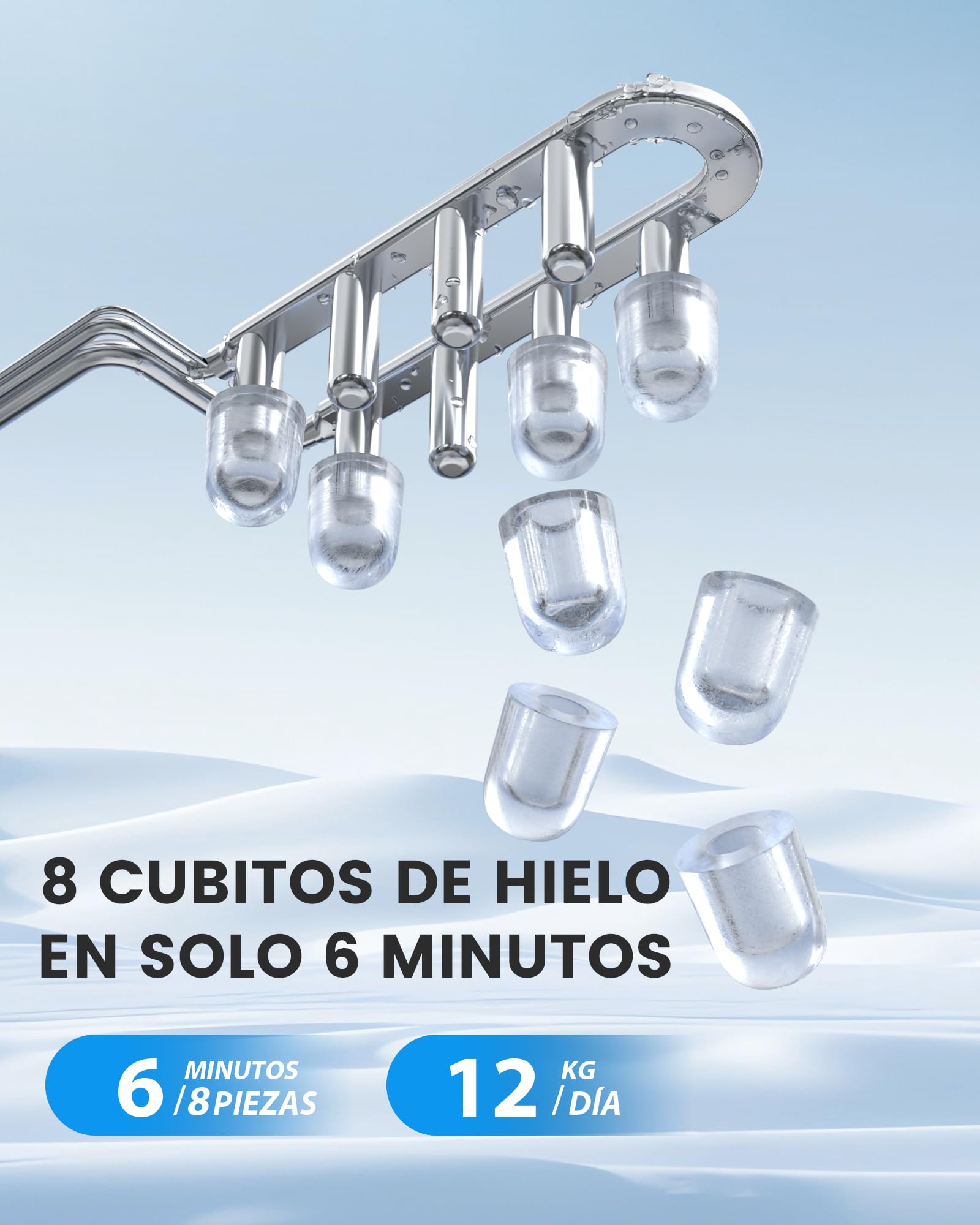 EASYERA Máquina de Hielo, Portatile e Compatta, 12 Kg/24 Koras, Cubetti di Ghiaccio in 6 Min, 2 Tamaños de Hielo, Máquina de Hielo Autolimpiante, Maquina de Hielo Para Casa el Hogar/Fiesta/Cocina/Bar
