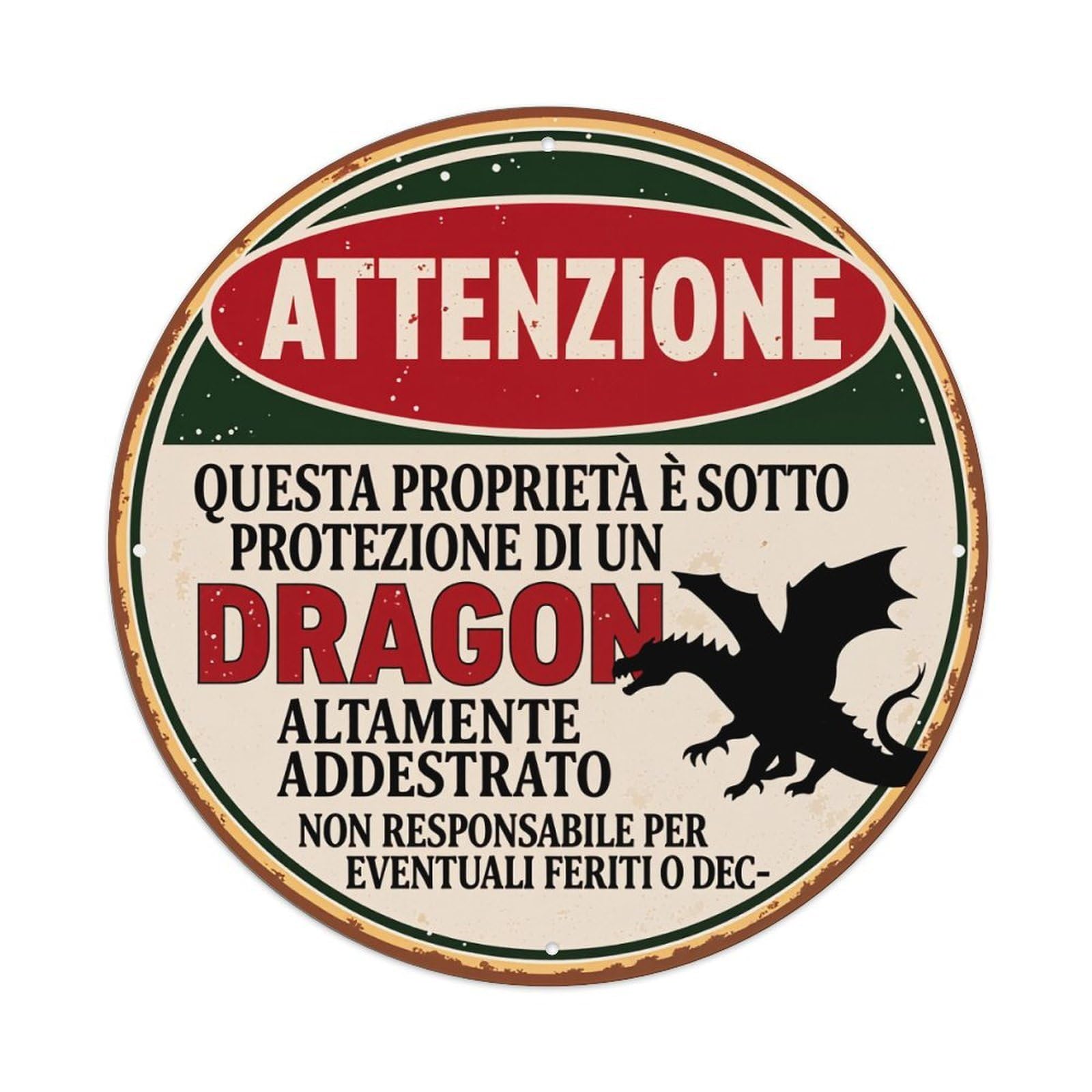 Lzwbntey Vintage Attention Dragon Protection Property Highly Metal Tin Sign Retro Wall Decor For Home Bar Garage Cafe, Indoor & Outdoor Decorative，Circle Metal Poster, 8X8 Inch