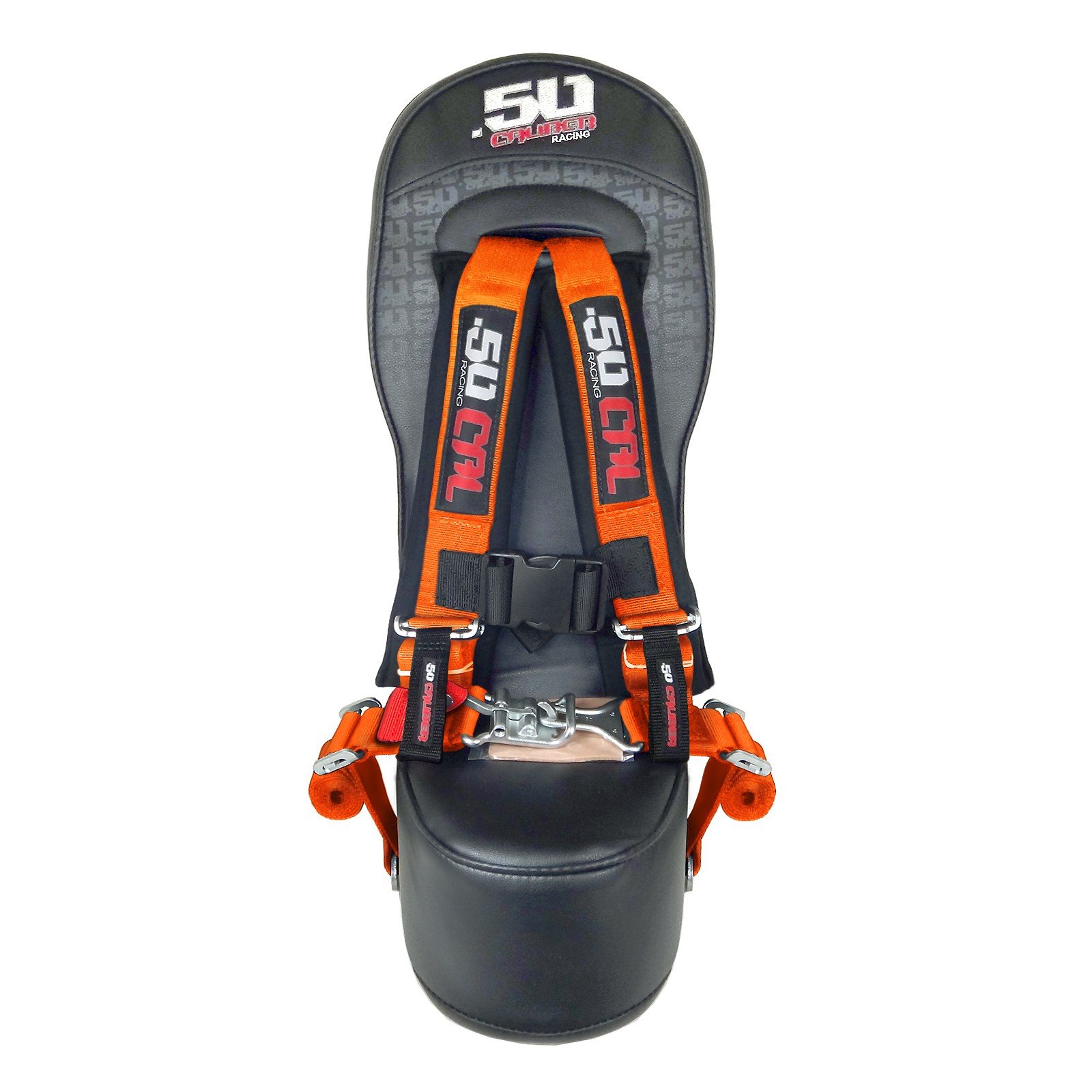 50 Caliber Racing Bump Seat with 2" Orange 4 Point Safety Harness - Fits Polaris RZR Bump seat Xp1000 & Turbo XPT [5048A5 CB 6008-A3]