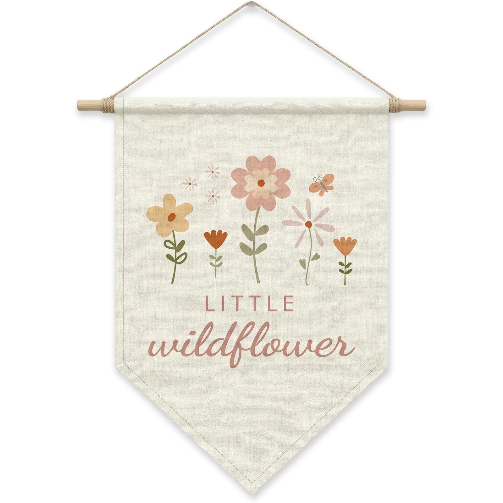 Wildflower Nursery Decor, Boho Poster Hanger Frame, Little Wildflower Hanging Pennant Flag Banner, Birthday Christmas for Baby Girl Kids, Girls Room