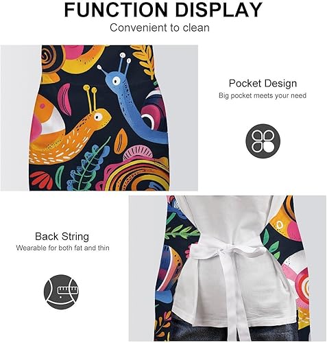 Miniatura 6 de MUSM Apron for Adults - 27.6 X 31.5 Inch, Heavy-Duty Polyester Aprons with Two Large Pockets, Waterproof Snail And Flower Kitchen Apron for Cooking,