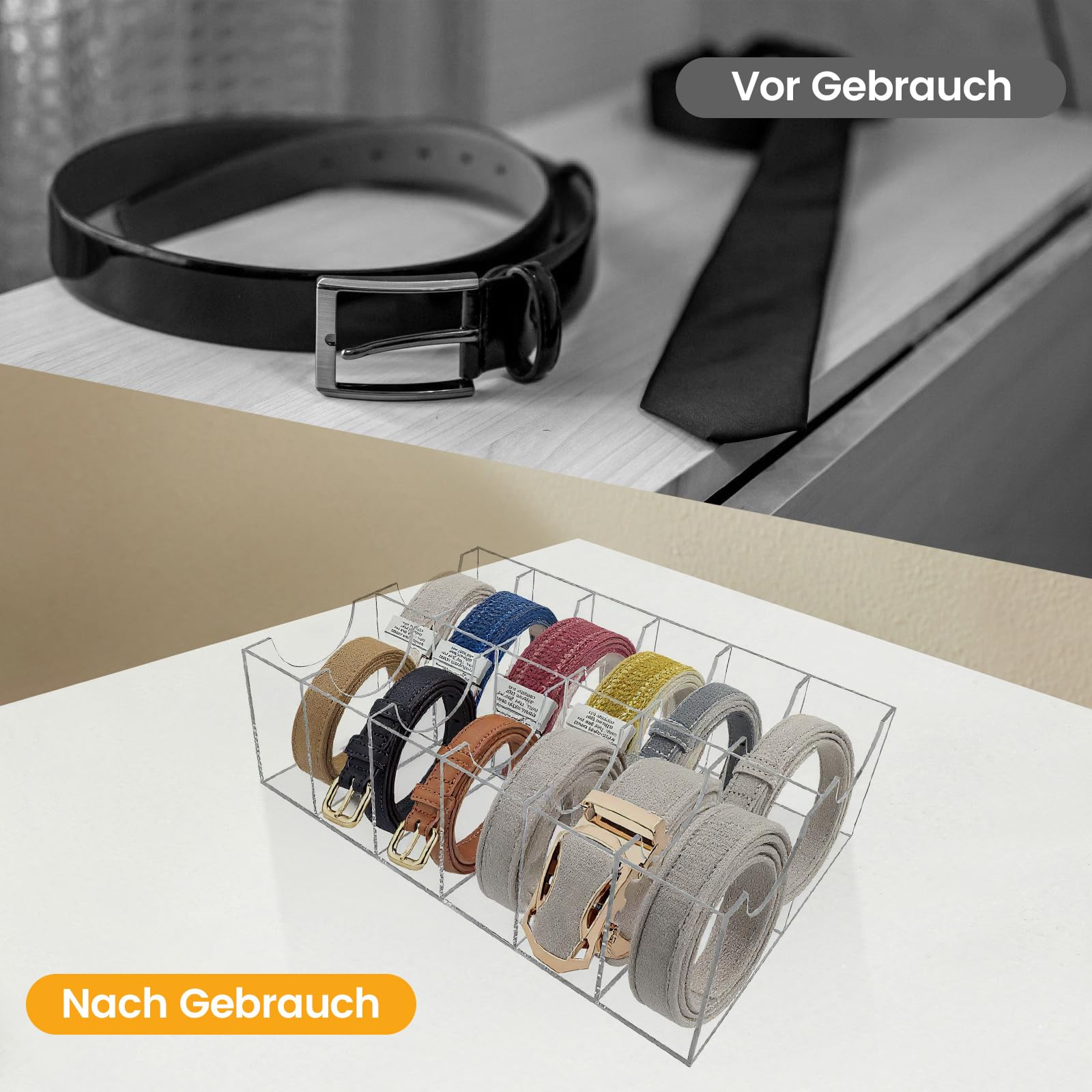 12 Gürtel Aufbewahrung, gürtel aufbewahrung für Herren, Gürtel Organizer Acryl Transparente Gürtel-Vitrine für Accessoires Krawatte Uhren zon Closet Drawer