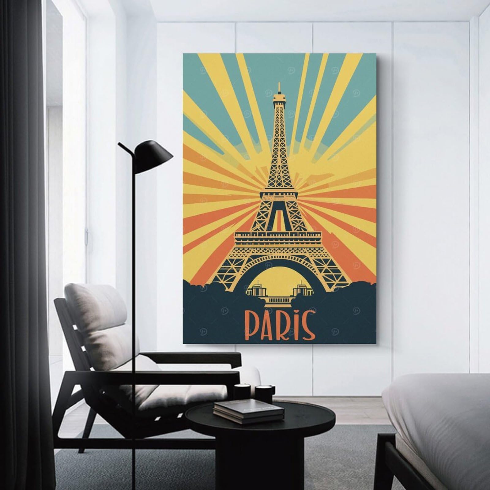 Paris Eiffel Tower Vintage Poster Canvas Wall Art 24x36inch(60x90cm), for Study, Office Or Focused Interiors, Home Office Artwork with Decorative Appeal