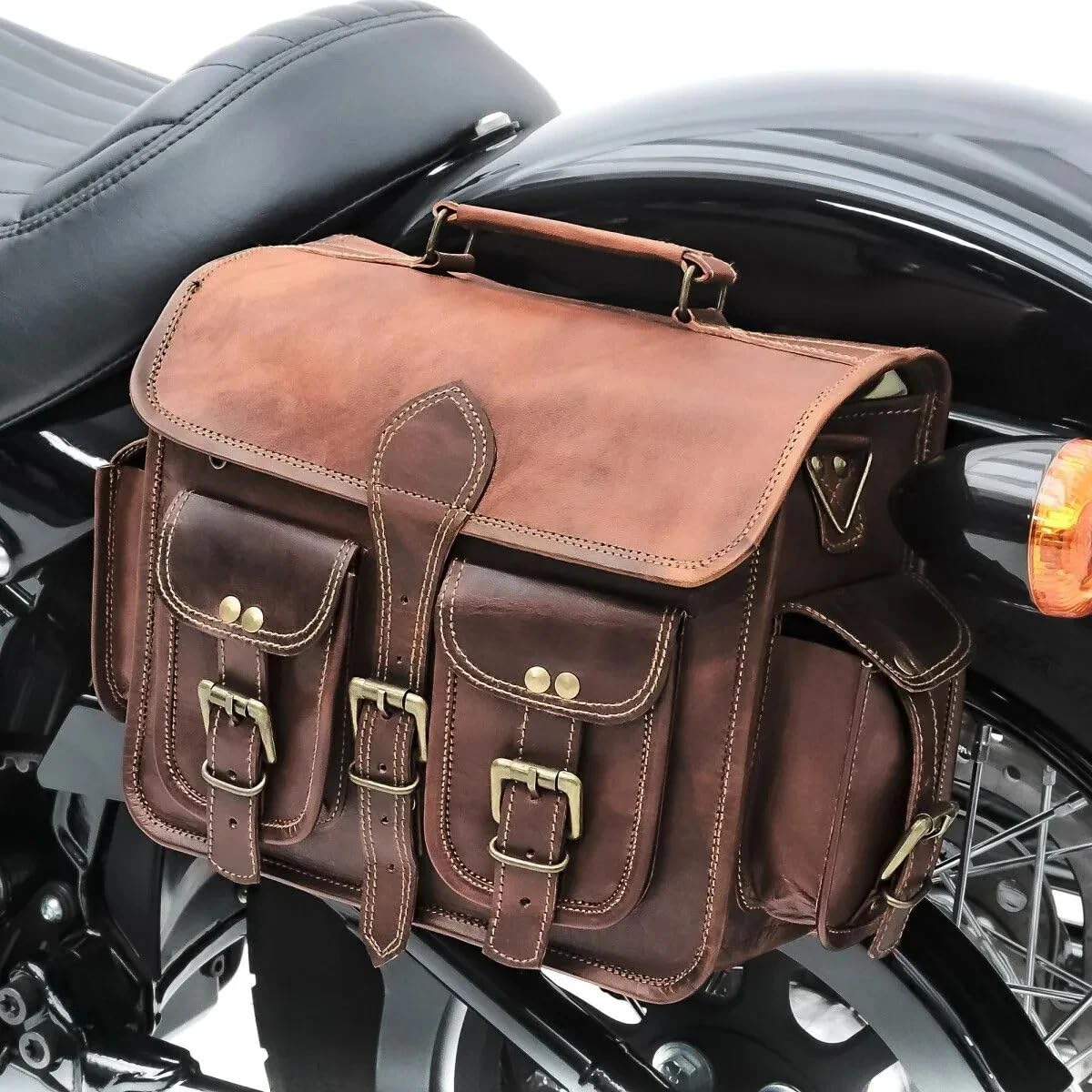 Satteltasche Motorradtasche Powersports Zubehör Rennrad 13 Zoll Leder Braun Scooter Gepäckträger Satteltaschen Wassersattel Hintergepäckträger Tasche Gepäckträger für Werkzeug Ausrüstungstasc