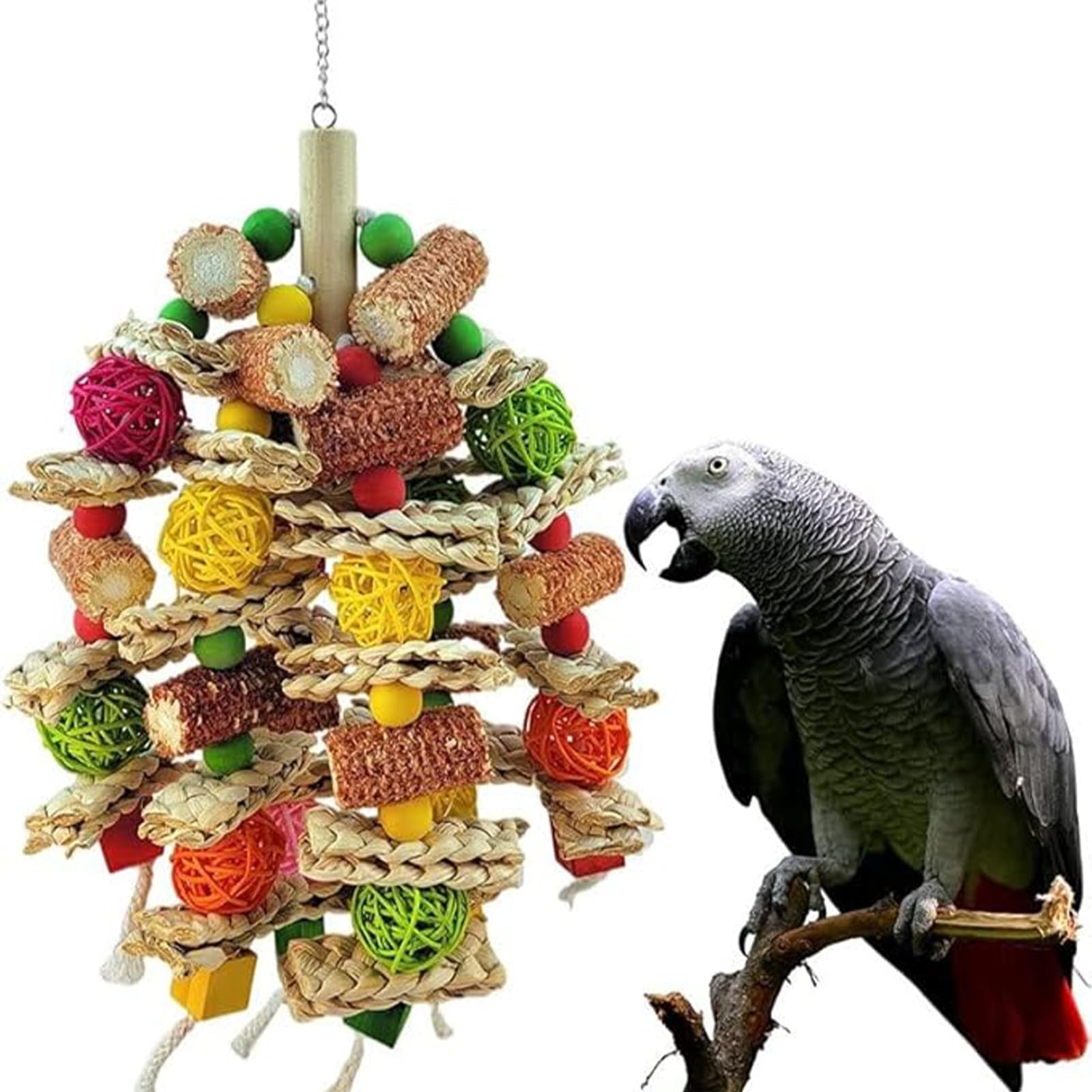 Parrot Toys for Large and Medium Bird,Hanging Chewing Bird Toys,Natural Peppered Wood for Macaws, African Grey Parrots, Macaws, Cockatoos, Amazon Parrot chew Toys，Aviary Hanging Toys