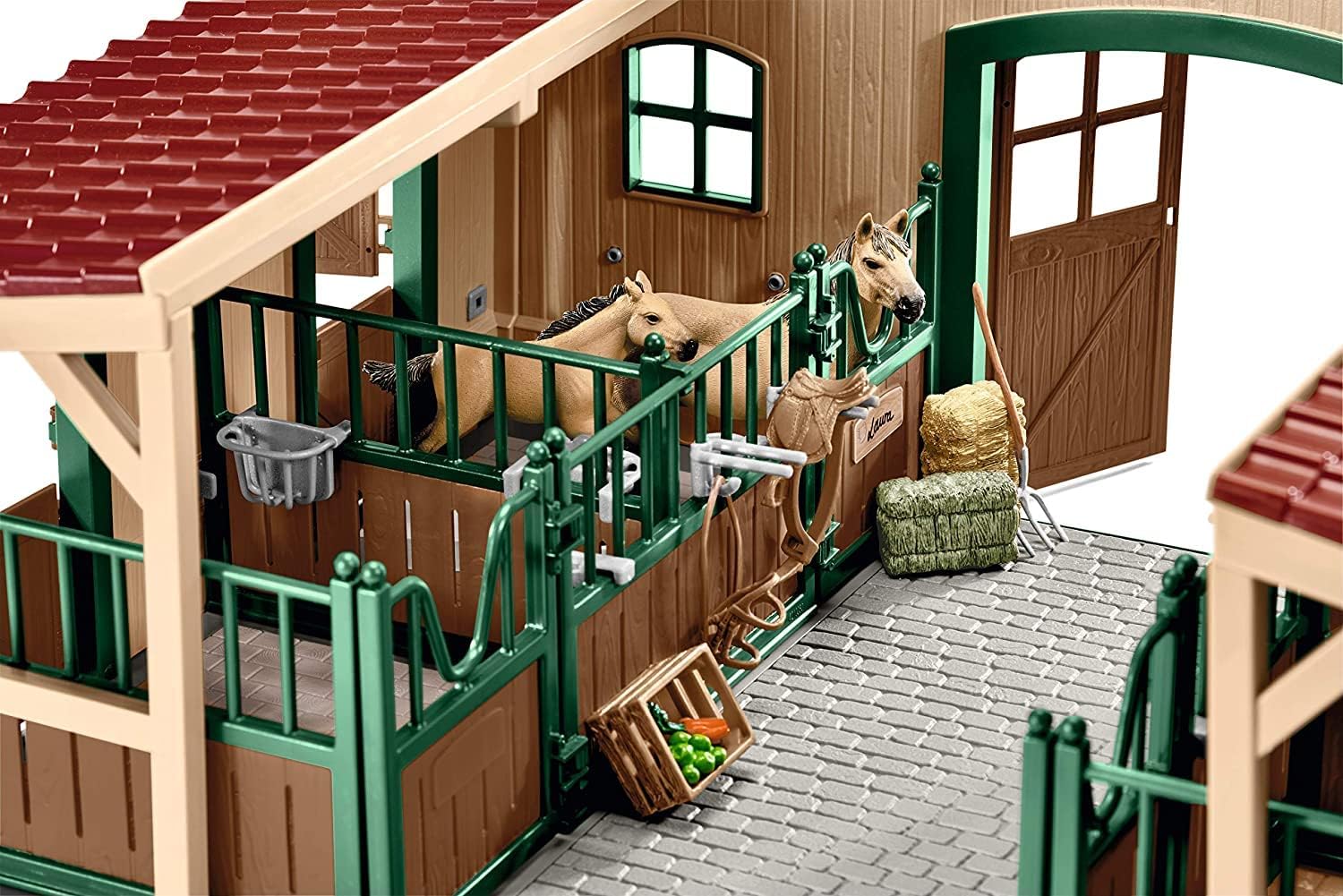 Schleich Farm World | Pferdestall mit Pferden und Zubehör 42195 | 96 Teile | Set inkl. Stall, Paddock, 2 Pferden, Mädchenfigur und Zubehör | Bauernhof Spielzeug ab 3 Jahre | exklusiv bei Amazon