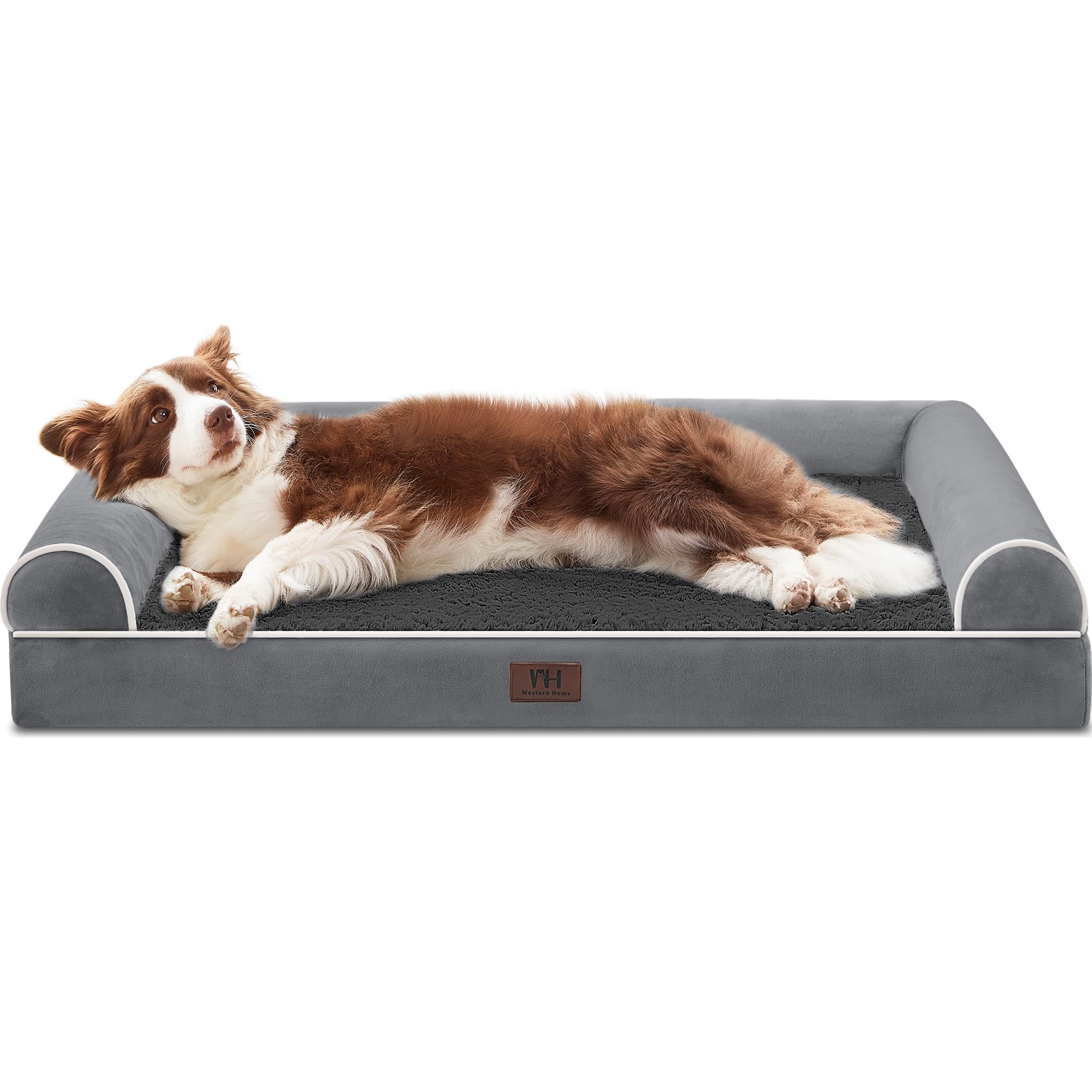 WESTERN HOME Hundebett Grosse Hunde Hundekörbchen Mittelgroße Hunde, Orthopädisches Hundebett Abwaschbar Mit Rand Dunkelgrau 106x76x19 cm