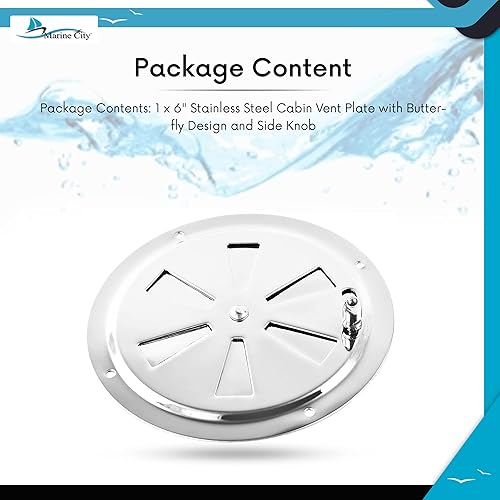Vista 16 de MARINE CITY 304 Grade Polished Stainless Steel Cabin Ventilation Plate Round Louver Vent Cover Butterfly Air Vent Gill Plate with Side Knob for