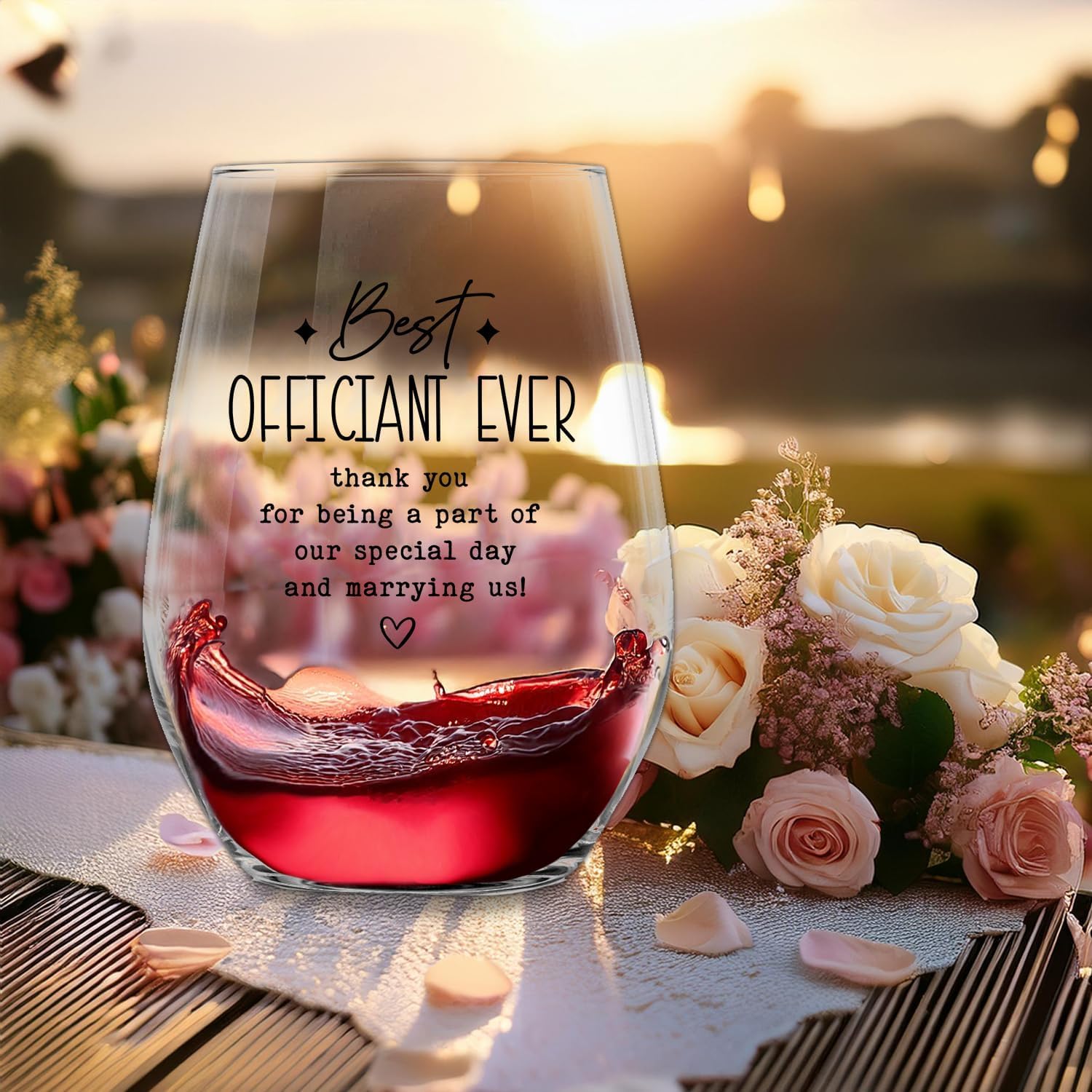 Wedding Officiant Gifts Wine Bag, Best Officiant Ever Gifts from Couple, Bride Groom Thank You Wedding Gift, Funny Wine Glass and Wine Bag Set(Officiant-Beige)