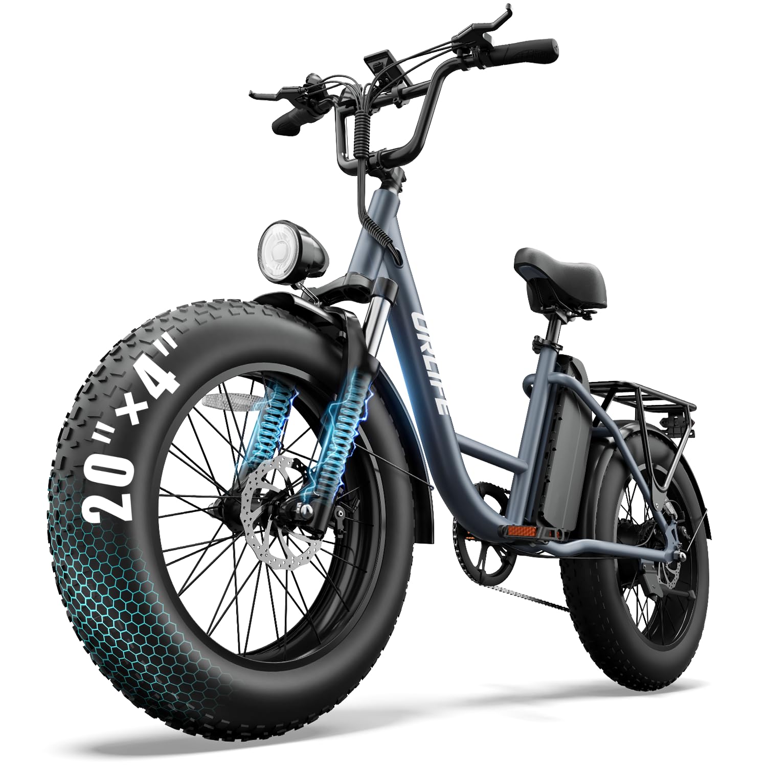 URLIFE 20" x 4.0 Vélo Électrique, VTT Électrique à Gros Pneus avec Batterie Amovible 48 V 15,6 Ah, écran LCD Couleur, 7 Vitesses, Jusqu'à 110 km D'autonomie, avec Suspension Avant pour Adultes