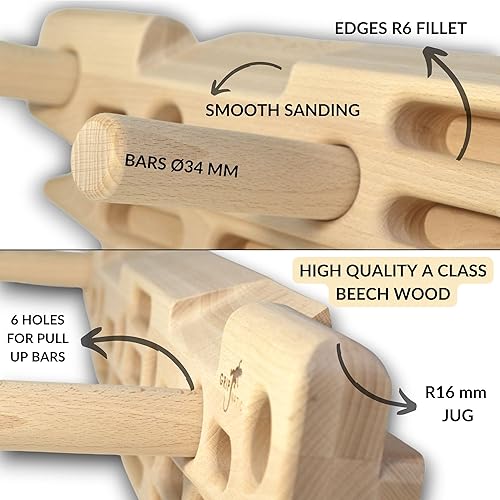 Miniatura 4 de FingerPeg 1.0 - Tabla de entrenamiento para diapasón para escalada con barras de dominadas - Elegante tabla de escalada de madera con diseño