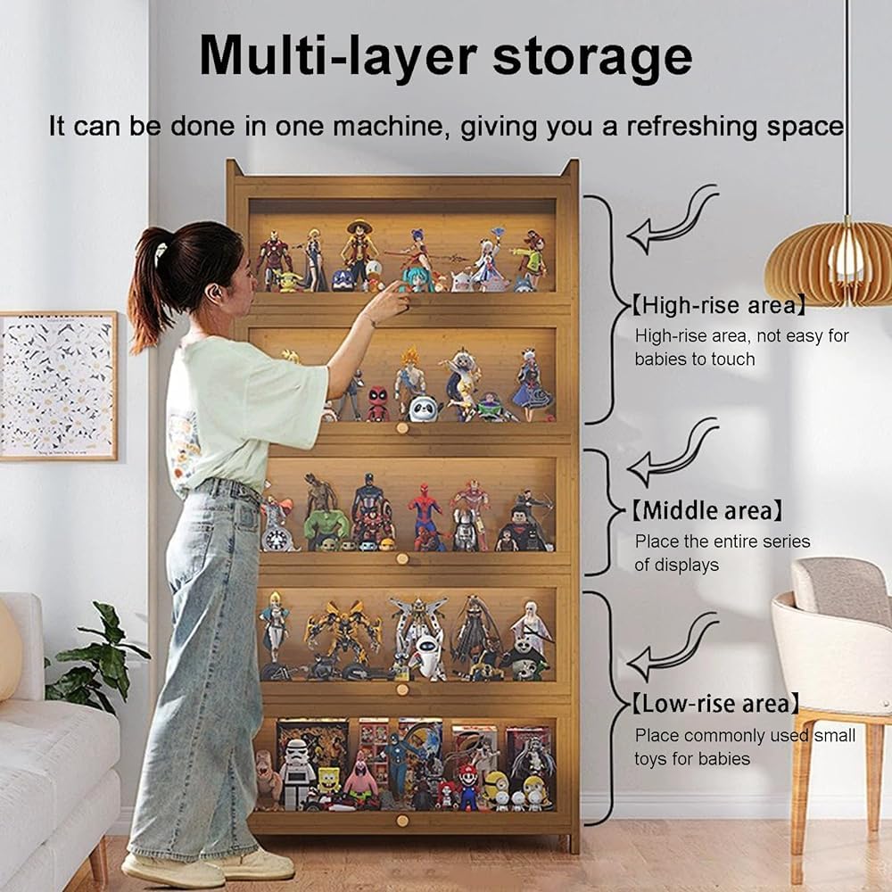 Vetrina a un'anta singola vetrina da collezione marrone 70 cm 6 strati – facile installazione mobili soggiorno camera da letto