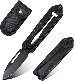 cckk Folding Utility Knife, All Metal Construction Stainless Steel Blade,Cool Pocket Knife for Men, Retractable Box Cutter, 3.1" Blade Small EDC Knife,Great Gift for Men(Black)
