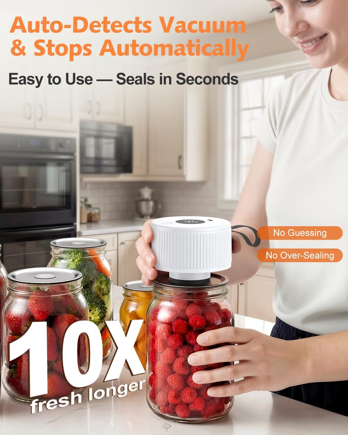 Electric Mason Jar Vacuum Sealer, [2026 Upgraded] One-Piece Handheld Vacuum Sealer Kit for Wide & Regular Mouth Jars, Portable Cordless Sealer for Food Storage, Homesteading & Meal Prep