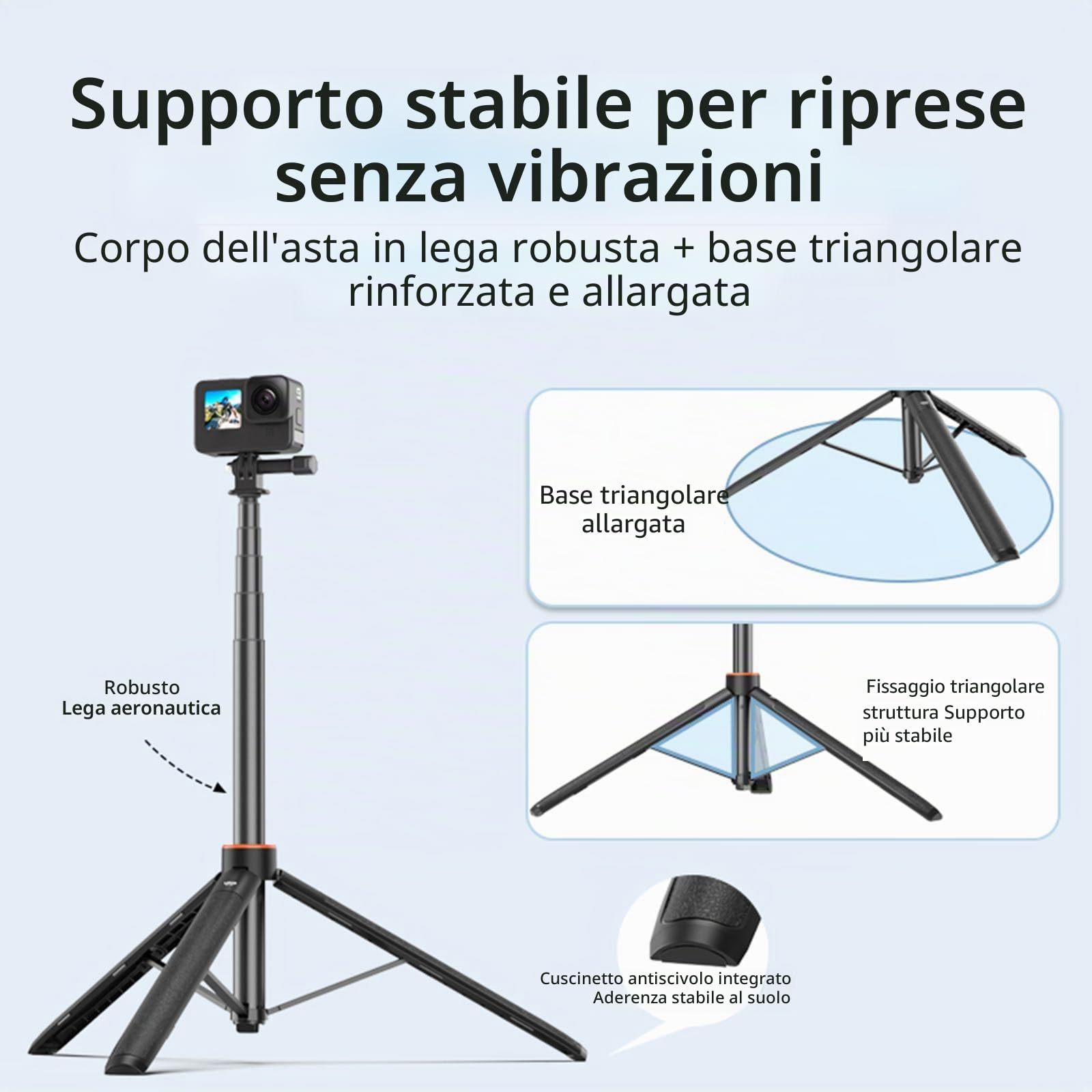 Treppiede estensibile per DJI OSMO Pocket 3/Action 4, lunghezza regolabile 138 cm, asta di estensione per Insta360 ONE X3/X2