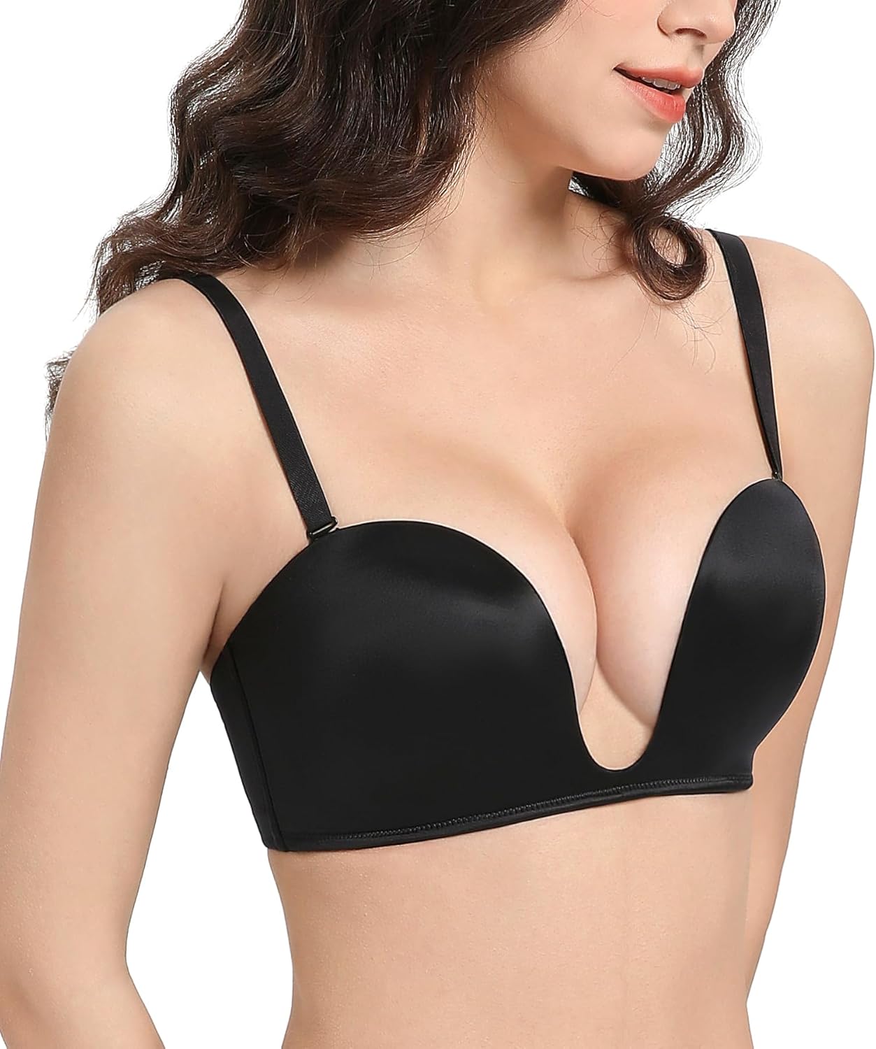 Lemorosy Women's Deep V Plunge Red Carpet Convertible Push Up Strapless Padded Bra -Low Cut Sexy U Shaped - Image 4