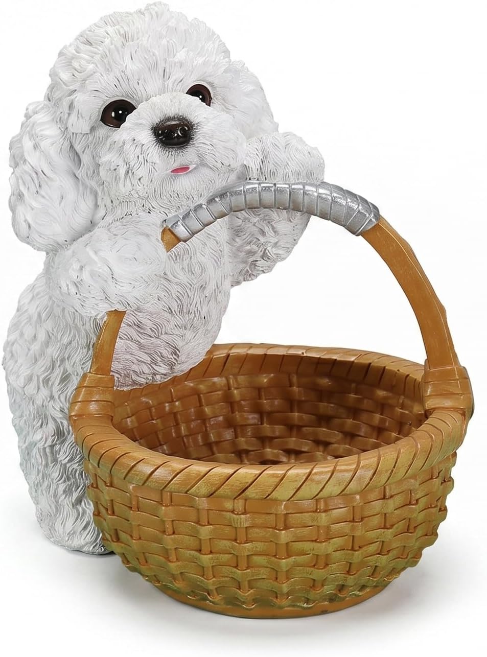 Teddy Bear Poodle Storage Basket, Resin Dog Toy Bin with Handles, Cute Teddy Bear Poodle Face Organizer for Keys, Remote, Snacks, Desk – 9.84in, 3 LBS, Teddy Bear Poodle
