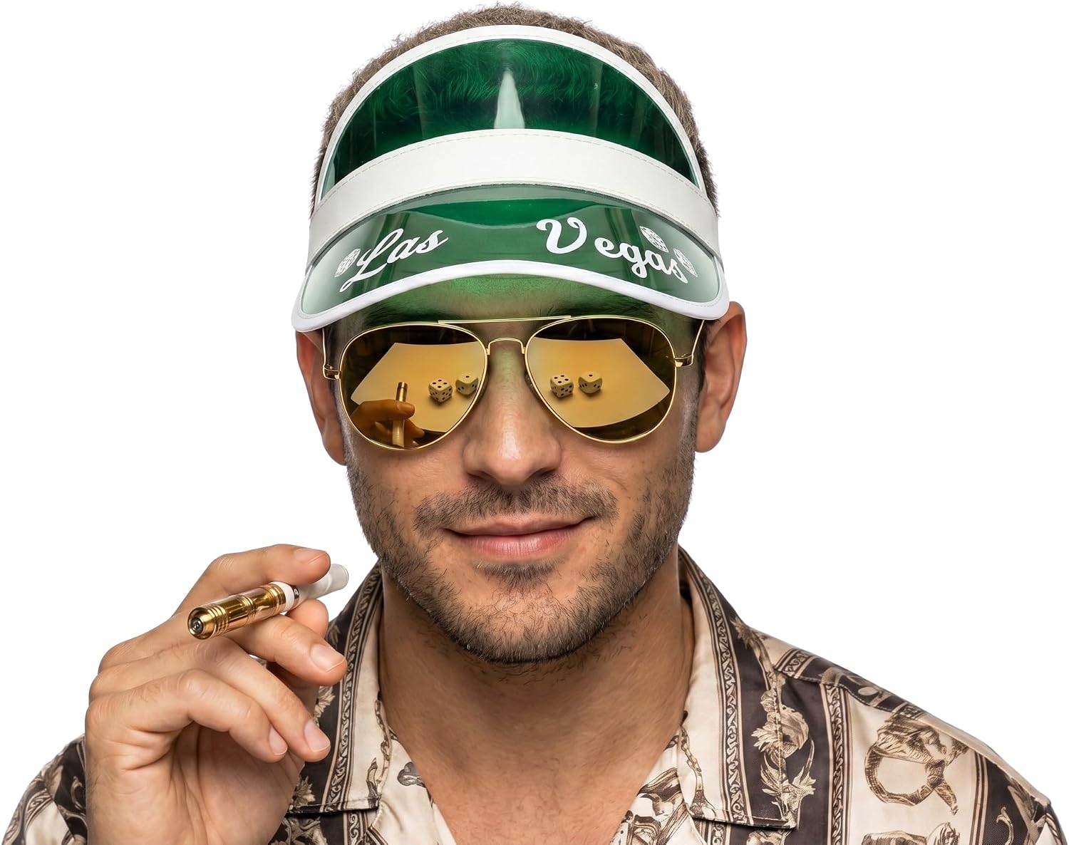 Las Vegas Glasses Poker Visor Hat Sunglasses and Cigarette Holder Halloween Costume Cosplay Accessory Set