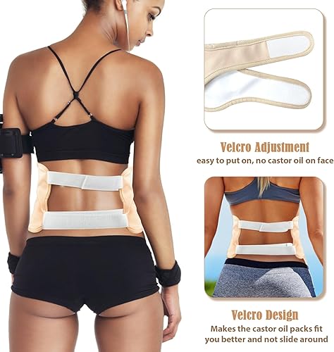 Miniatura 4 de Paquete de 4 piezas de aceite de ricino con paño de franela, kit de aceite de ricino de algodón orgánico para cintura y cuello, correa elástica