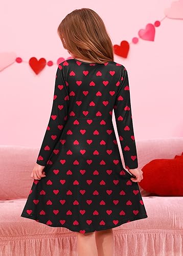 Miniatura 6 de BesserBay Vestido midi de manga larga con estampado de corazón para el día de San Valentín para niña, 4-14 años