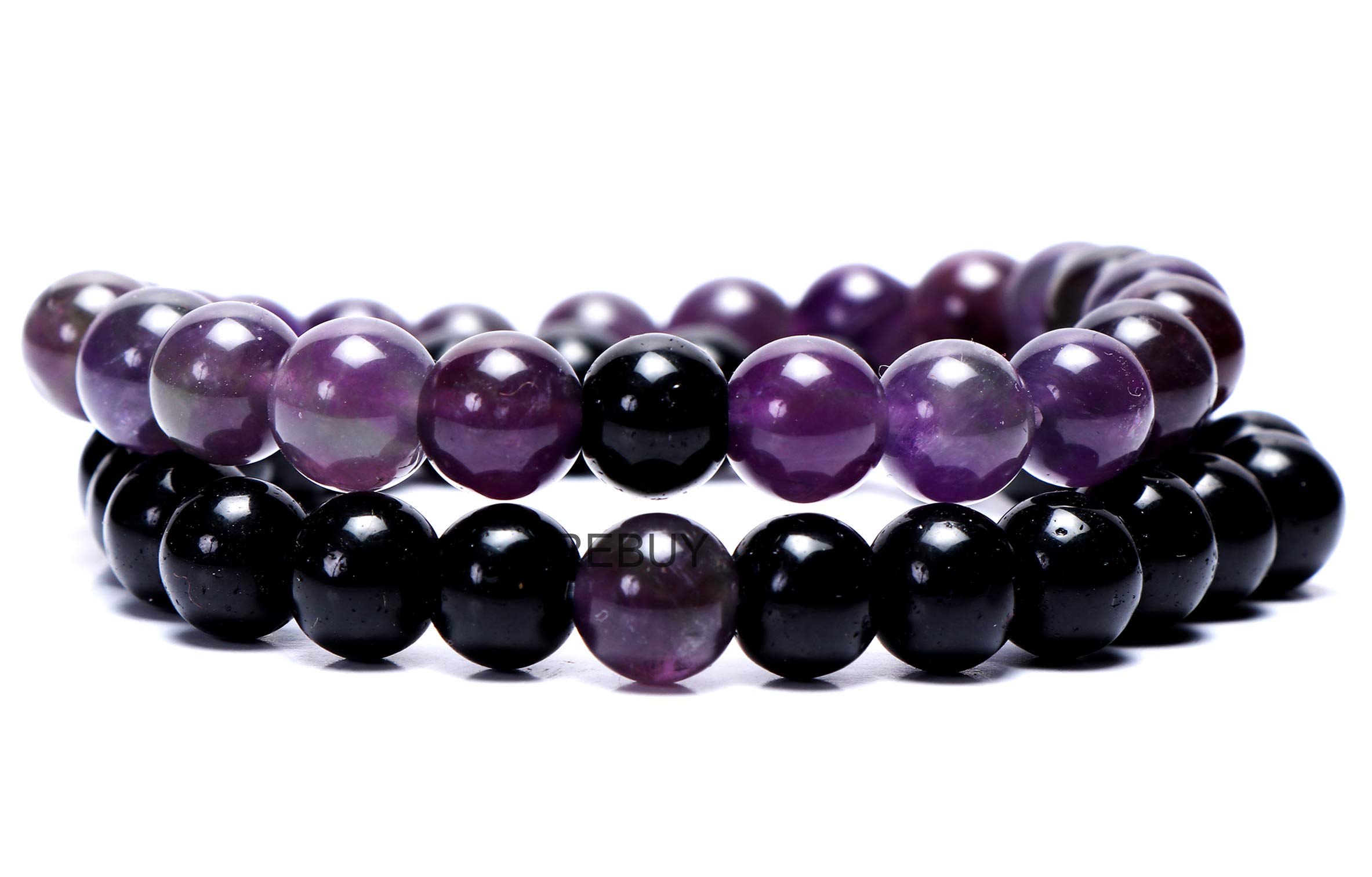 REBUY Amethyst, Black Tourmaline Natural Gem Stone Bracelet, Bead Exchange Bracelet For Men & Women, Color Purple & Black, Bead Size 8 MM (B08NBDNR2J) Amazon Price History, Amazon Price Tracker