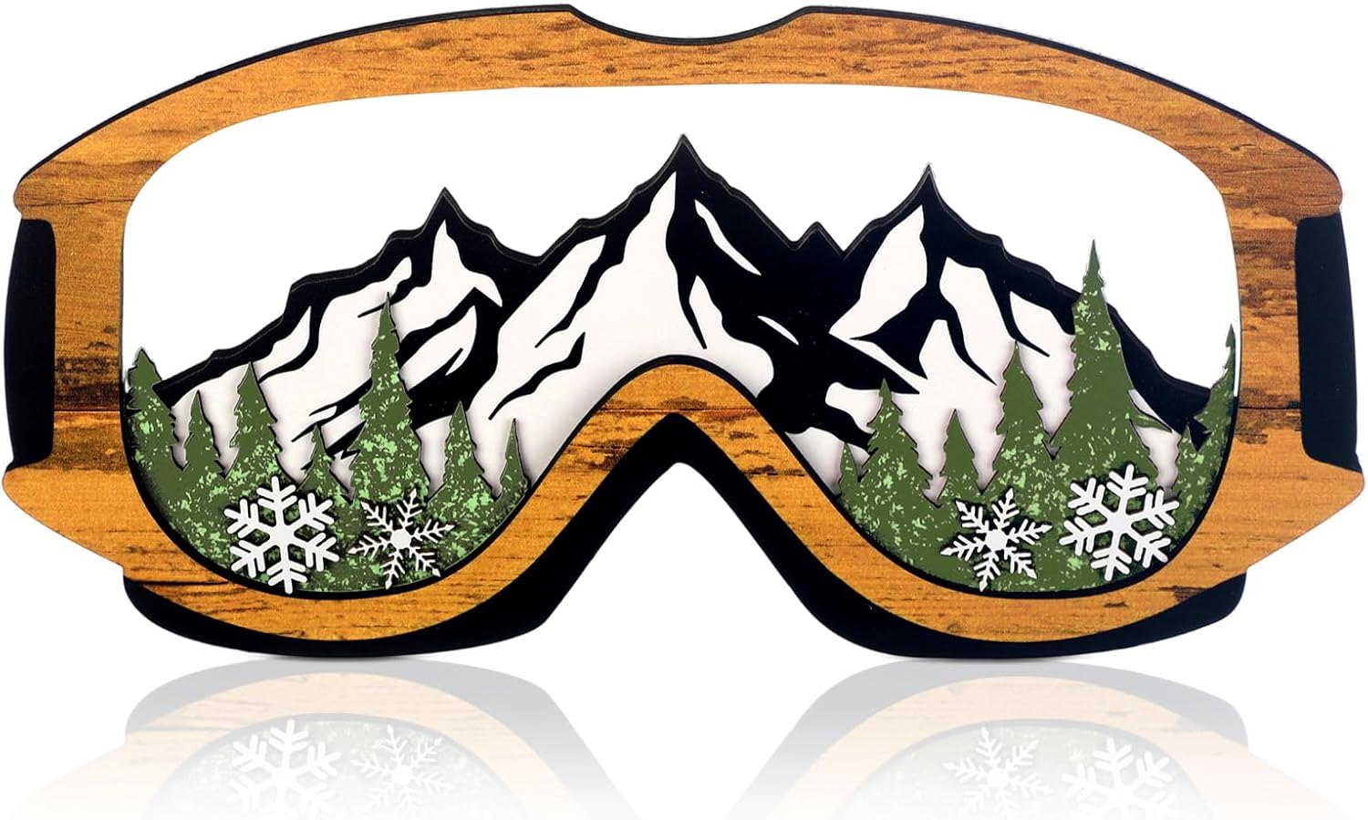 Wooden Ski Goggles Art Decor 12 x 6 in Decorative Layered Snow Goggles Winter Snowboard Sport Decor Skiing Gifts for Winter Sports Lovers for Rustic Home Outdoor Adventure Themed Decorations