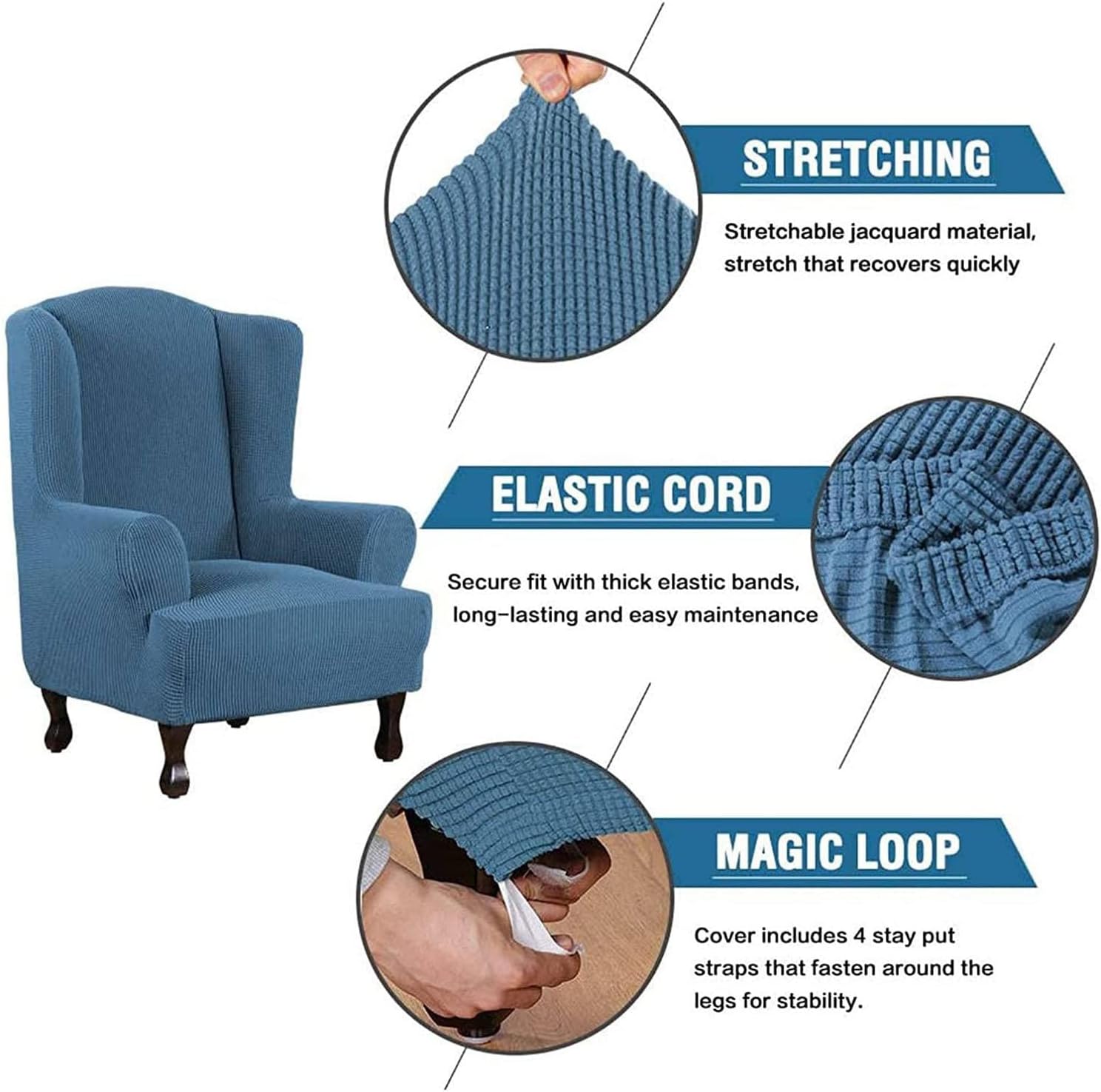 Konsilsa Wingback Chair Covers,Solid Color Stretch Armchair Cover Wingback Chair Slipcover Wing Chair Covers Wing Chair Slipcover Furniture Protector slipcovers for wingback Chairs (Color : Khaki)