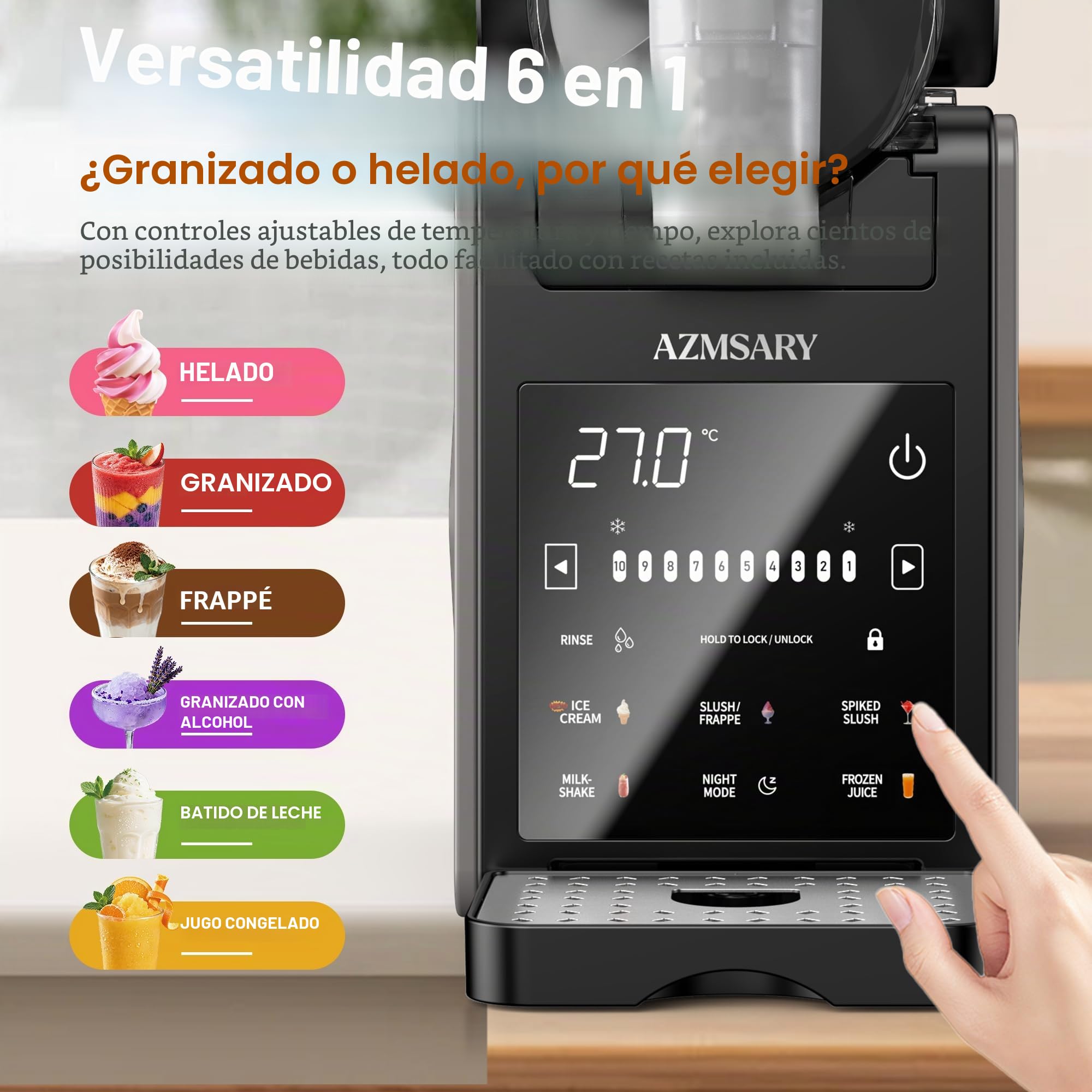 Máquina de granizado – Fácil de usar con un botón 2,5 L Slushie Maker, no requiere hielo, con pantalla LED, 6 programas automáticos para margaritas, frappés, batidos