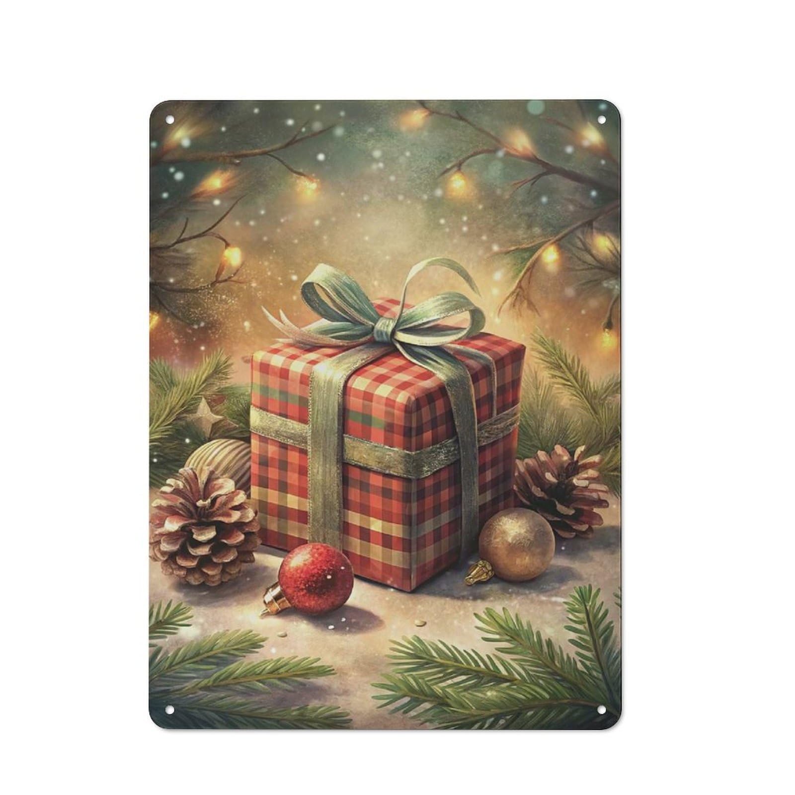 Festive Christmas Gift Still Life Rustic Metal Sign 40x30cm for Guest Room Or Hallway, Suited to Hallway Wall Decor Fans