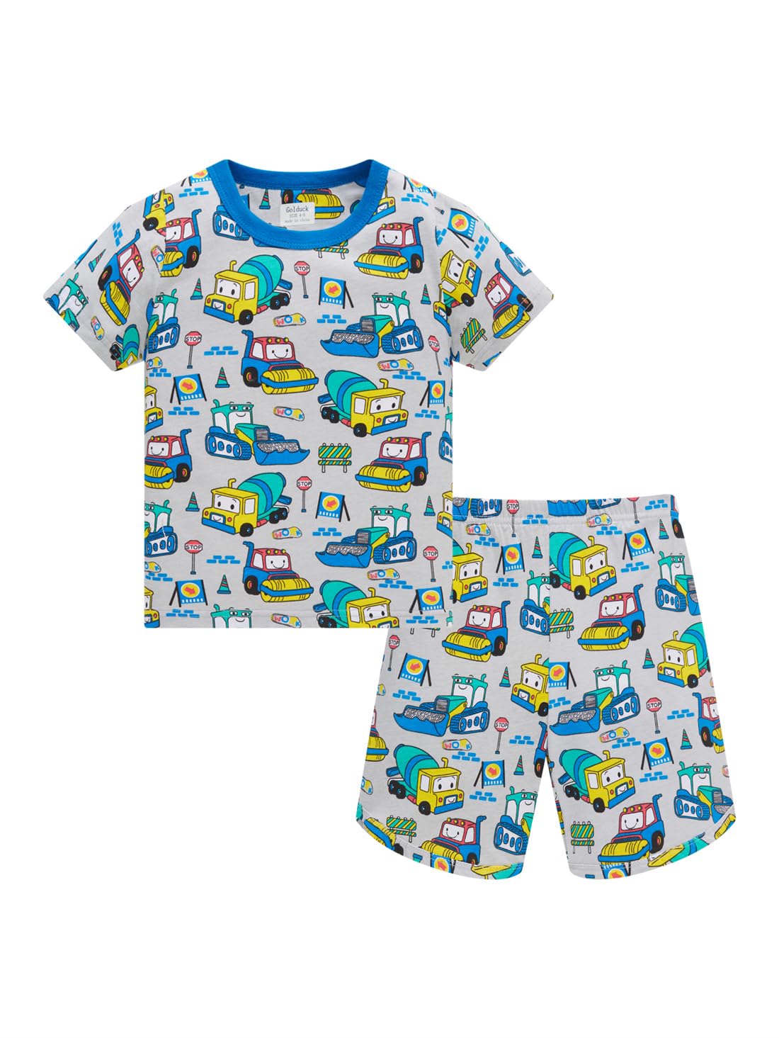 shumintaojin Kids Boys' Pajama Set Short Sleeve T-Shirt+Shorts Car Fire Truck Cartoon Print Little Kid 100% cotton clothing