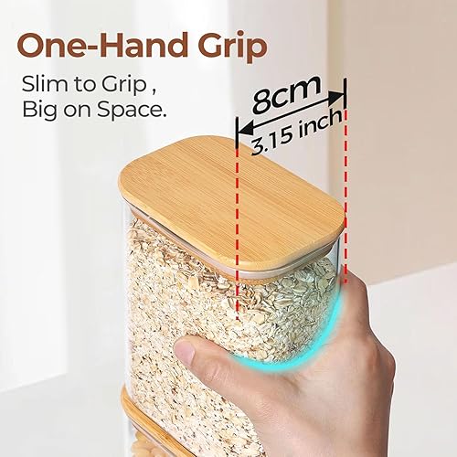 Miniatura 6 de ComSaf Contenedores de almacenamiento de vidrio rectangulares de 1.2 cuartos de galón con tapas, frascos de vidrio con tapas de bambú, tarro de