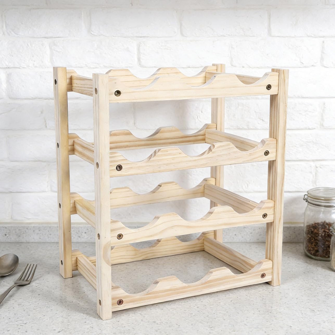 Wooden Wine Rack for 12 Bottles Sturdy Household Wine Storage Holder Decorative Bottle Stand for Home Bar and Kitchen