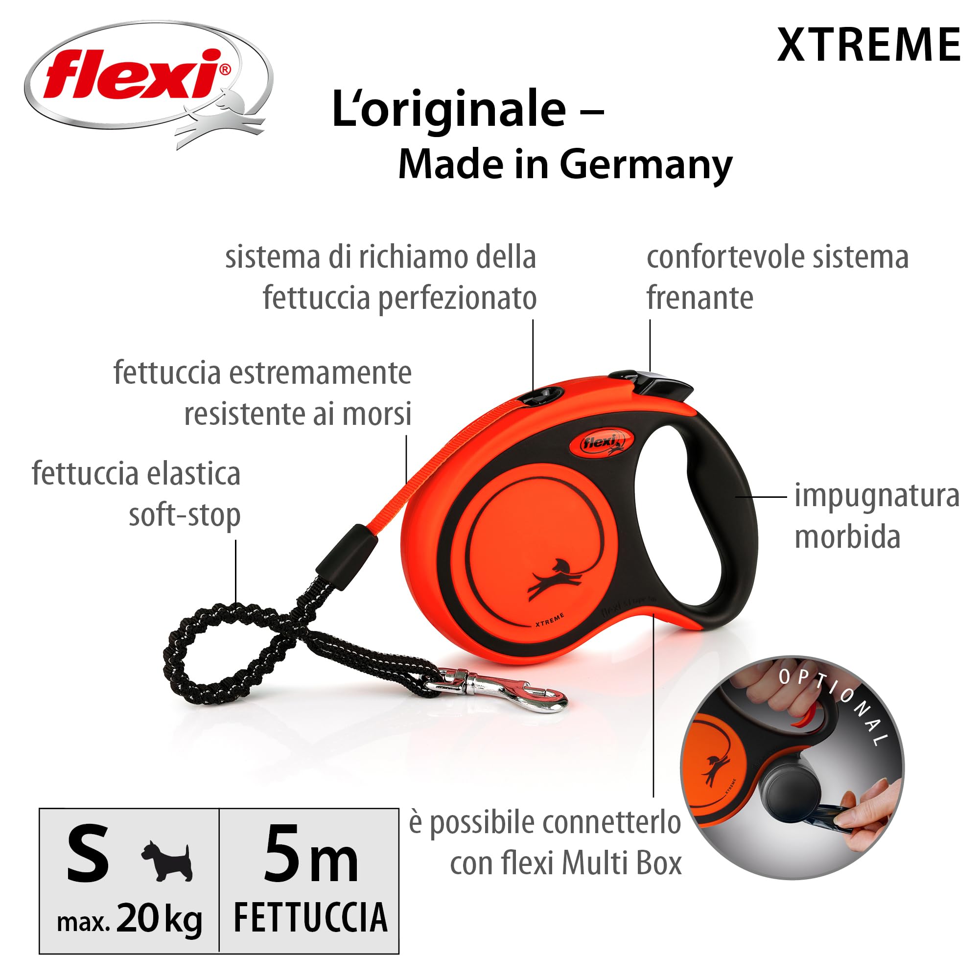 Guinzaglio Flexi Xtreme S, 5 m, cinghia, fino a 2 kg