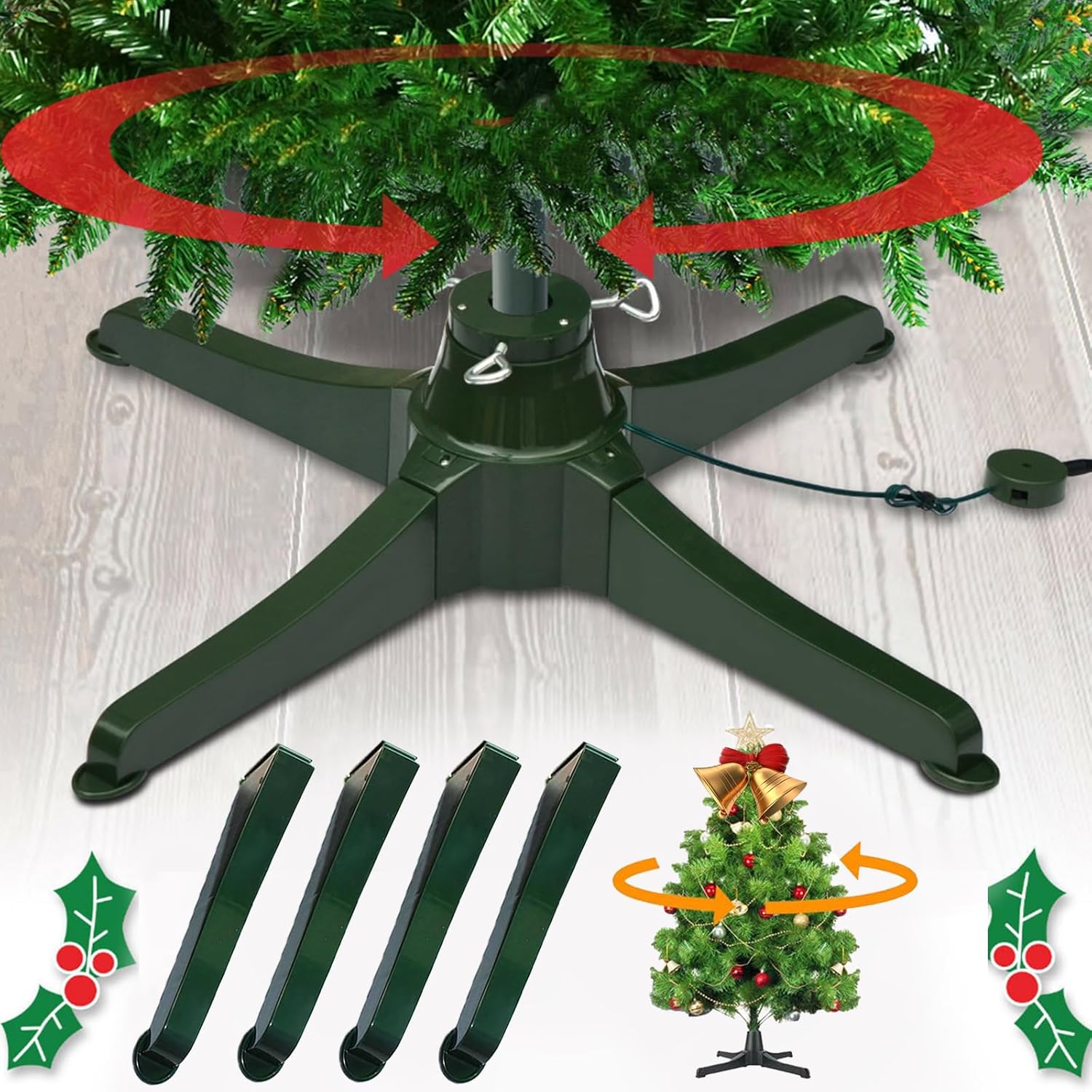 Rotating Christmas Tree Stand,360 Degree Turning Christmas Tree Stand,Holder Up to 55 Lbs Artificial Tree,for Home, Office