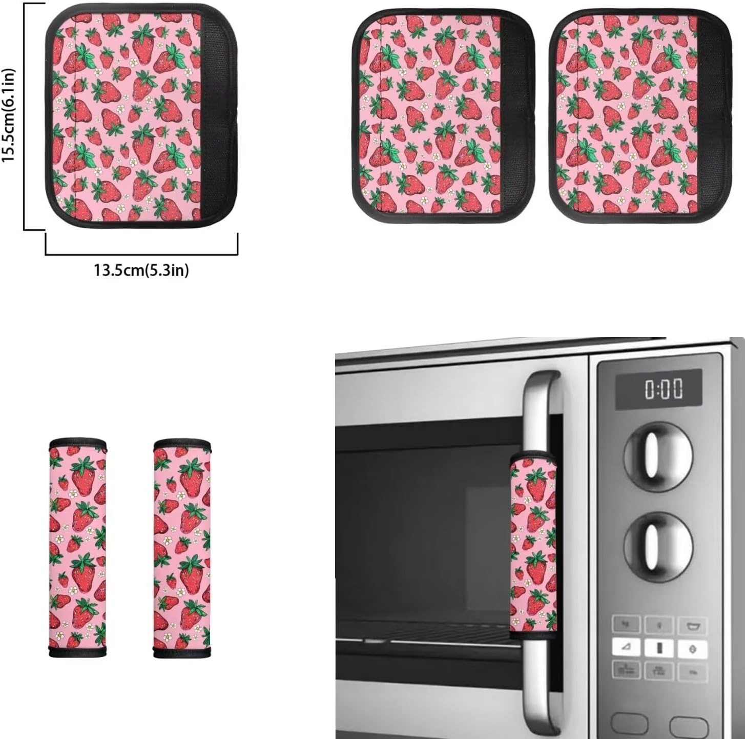 Strawberry Refrigerator Handle Covers Decorative Fridge Door Handle Cover Set of 6 Protective Appliance Handle Covers for Microwave Oven Refrigerator Door Handle Gloves Washable Cloth