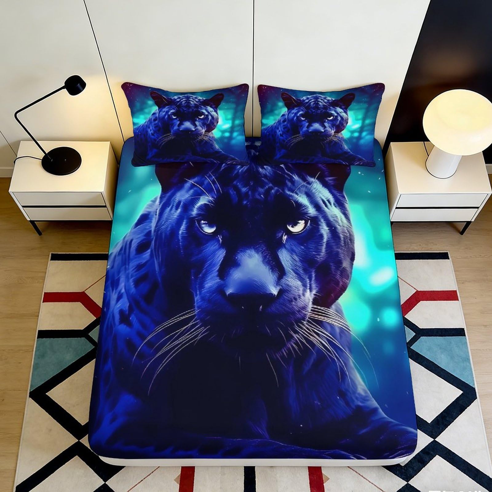 3D Printed Ocean Wave Fitted Sheet Microfiber Soft Blue Gradient Mountain Mattress Cover for Bedroom Guest Room Decor 90x200x25cm