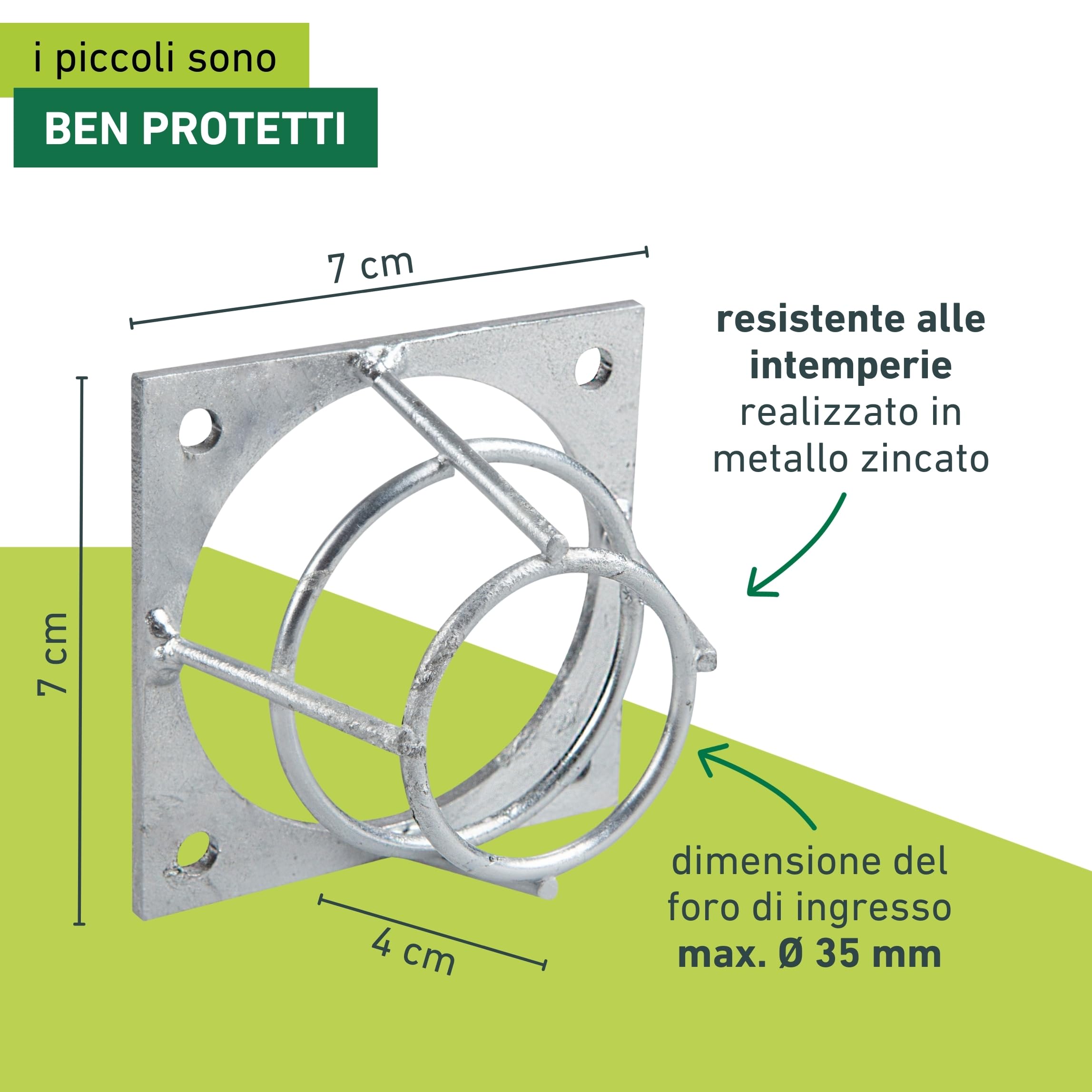 Windhager 07471 - Nido di protezione per nidificazione, protezione sicura dei fori di volo, protezione per picchi, accessori per nidificazione, 7 x 7 x 4 cm, argento