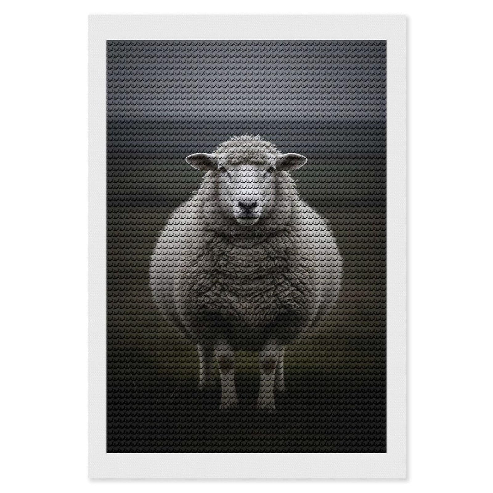 Junmoney Sheep in A Moody Landscape Diamond Art Kit 8"x12", for Beginners, Vintage Style Decor, Good for Quiet Evenings, Festive Craft Gift