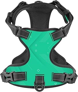 No Pull Dog Harness for Large Dogs Easy Walk Dog Vest Adjustable Collars Harnesses & Leashes Set Breathable Oxford Outdoor Walking Safety Reflective Strip Retro Green Pastel Colors Prints