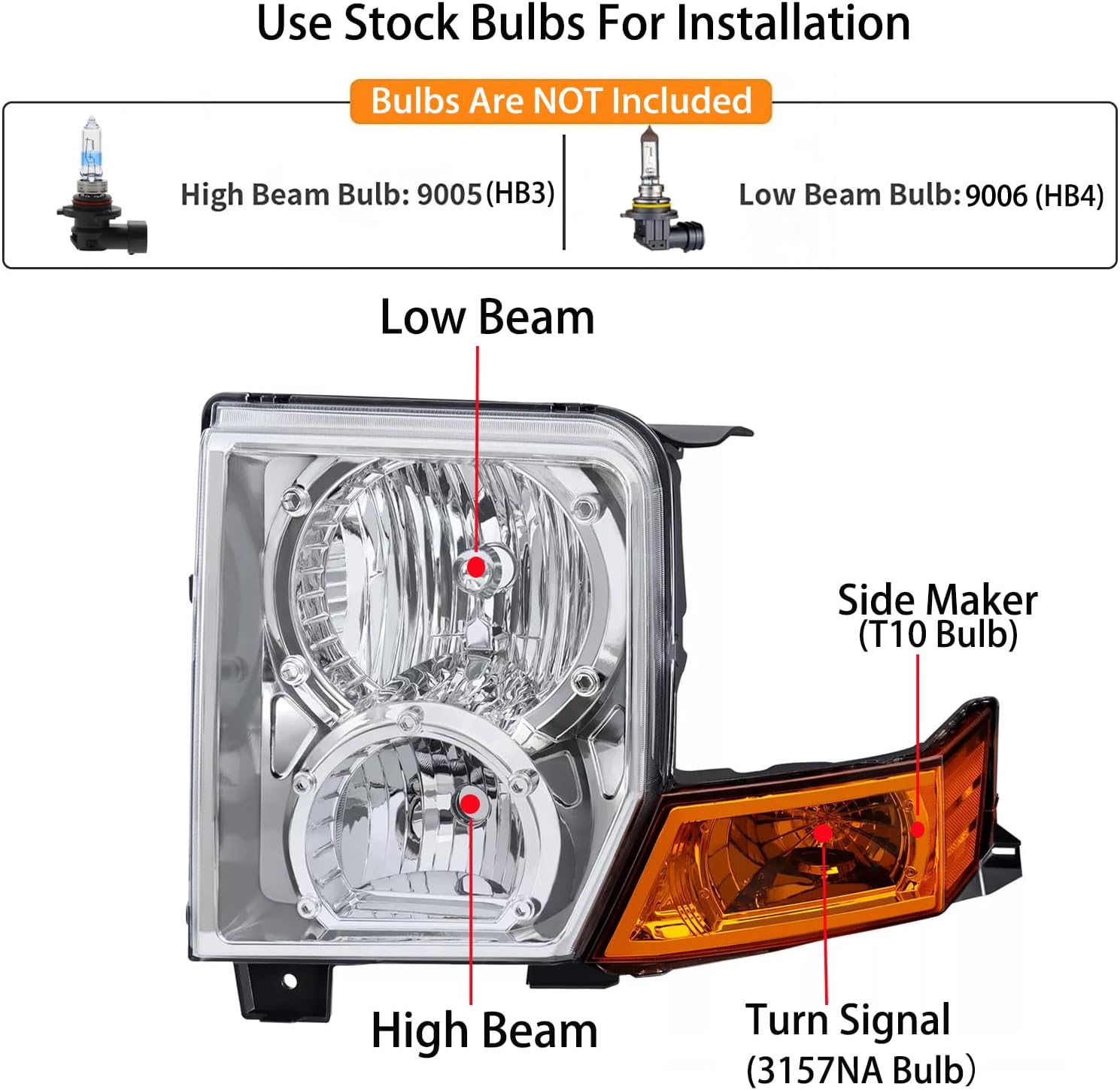 2PCS Headlights Assembly Set For 2006 2007 2008 2009 2010 Jeep Commander(XK) Limitied Sport Overland SUV Halogen Replacement Headlamps Chrome Housing Clear Lens OE Style CH2518117 CH2519117(LH&RH)