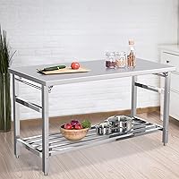 Vista 7 de Mesa plegable de acero inoxidable de 24 x 60 pulgadas para preparación y trabajo, isla de cocina de acero inoxidable resistente comercial NSF