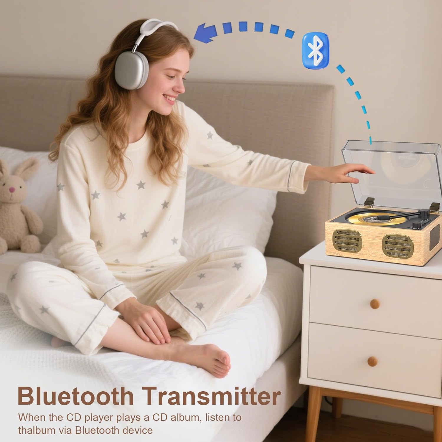 Portable CD Player with Speaker, Retro CD Player with Bluetooth Input and Output, CD Players for Home with Led Display, Support USB/TF Card Playback, Aux Input, Built-in HiFi Stereo