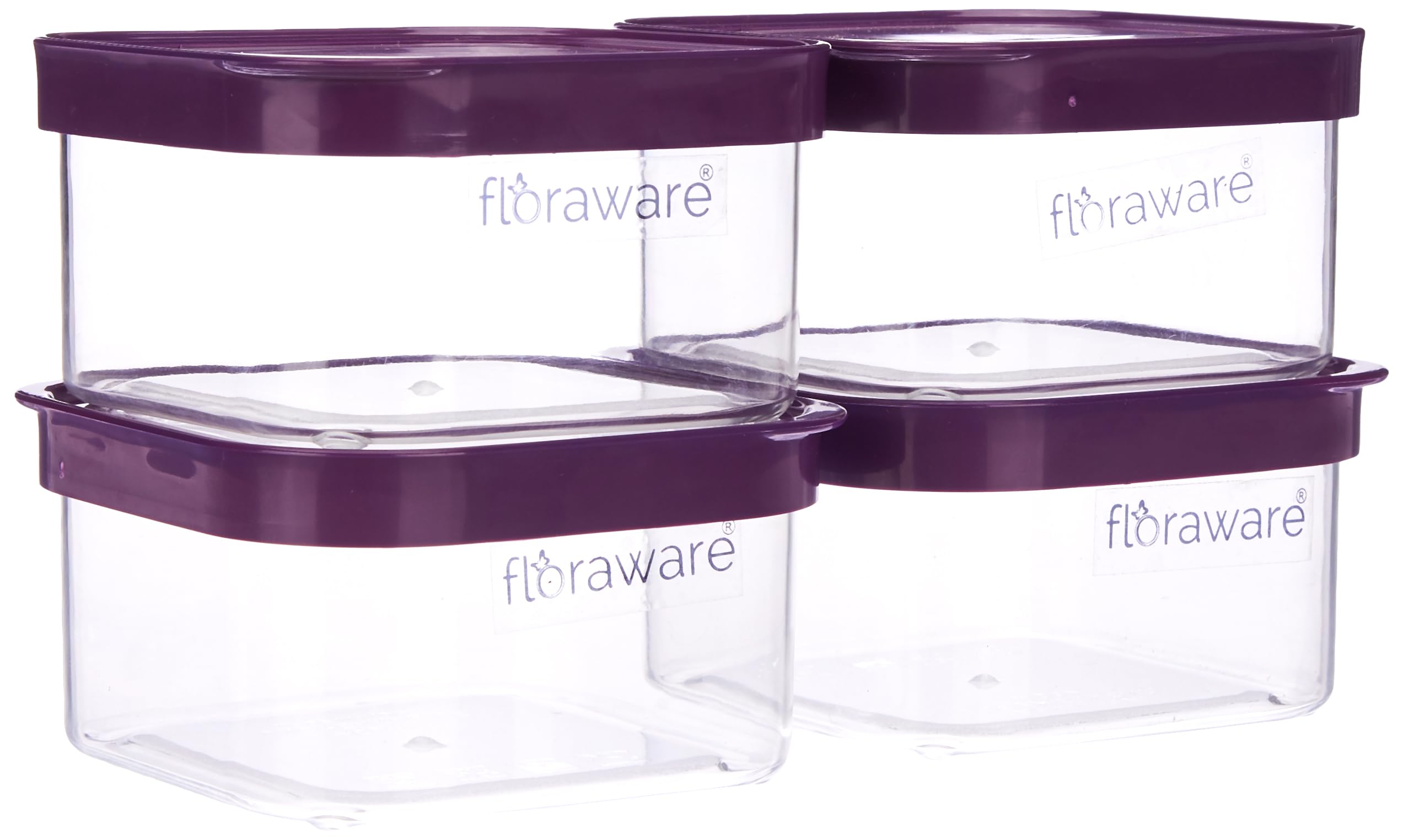 FlorawareFood Safe Plastic Multiuse Square Fit-Lock Airtight Storage Jar, Grocery Container, BPA free, 750 ML (Purple, 4)