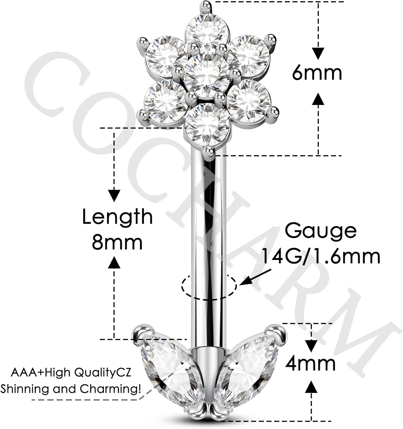 COCAHRM 14G Flower Belly Button Rings Small 10MM Silver/Gold Belly Button Ring 316L Stainless Steel Belly Piercing Jewelry - Image 6