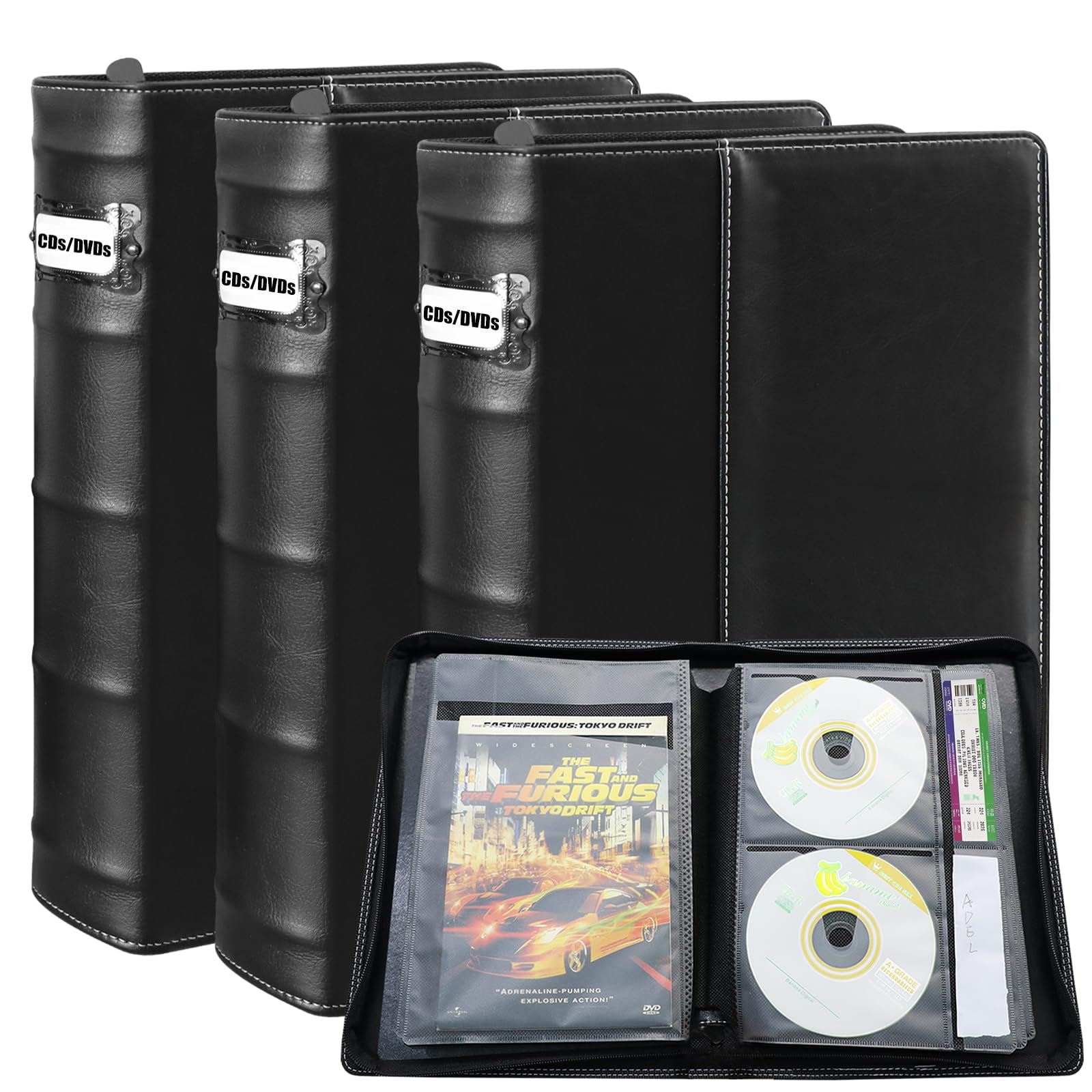 Confezione da 3 raccoglitori per CD e DVD, contiene 168 dischi e 84 libretti con slot per etichette, organizer portatile per dischi multimediali per Blu ray, musica, videogiochi, collezione