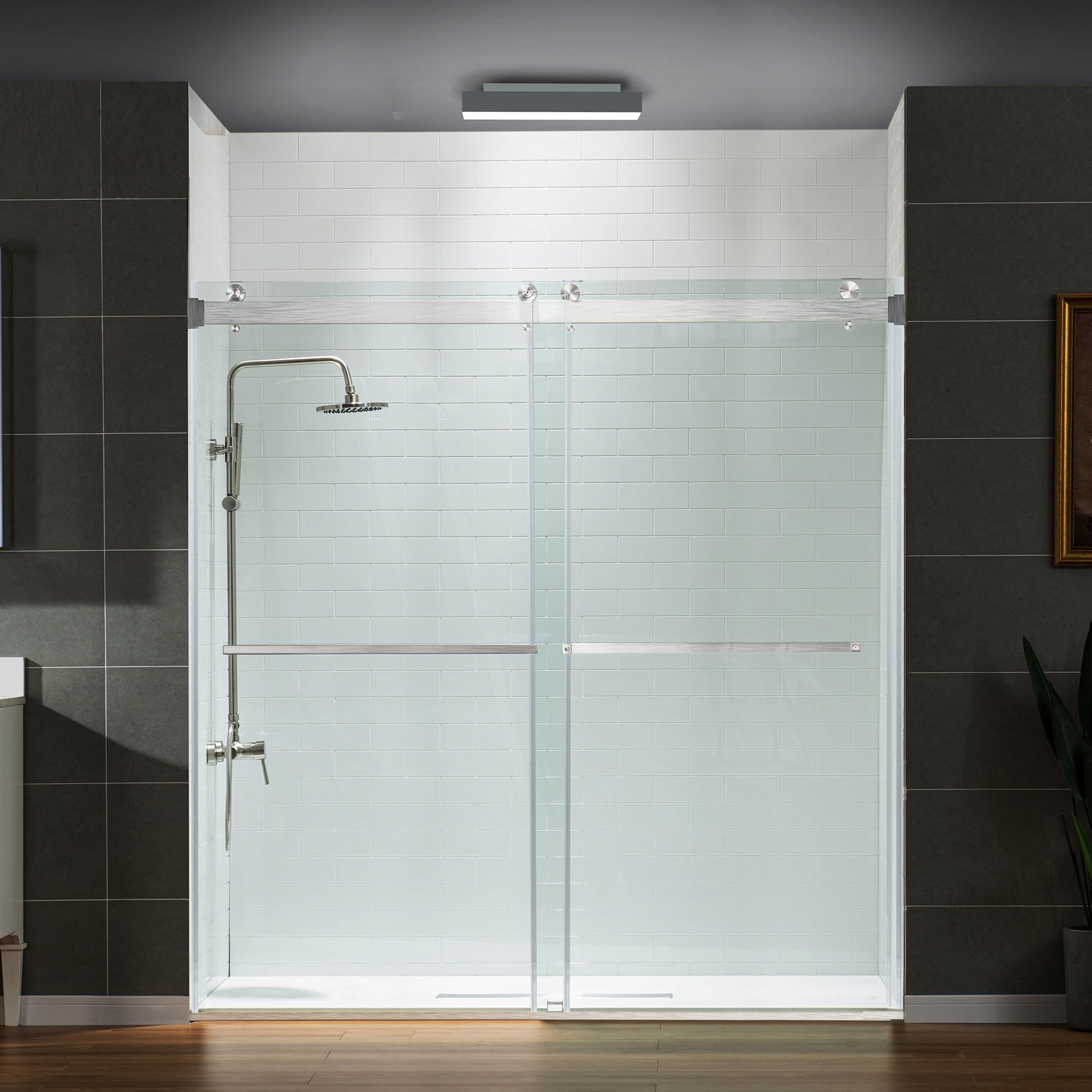 WOODBRIDGE Frameless Tub Doors 66-72" Width x 76" Height with 5/16"(8mm) Clear Tempered Glass, 2 Ways Opening &amp; Double Sliding in Polished Chrome Finish