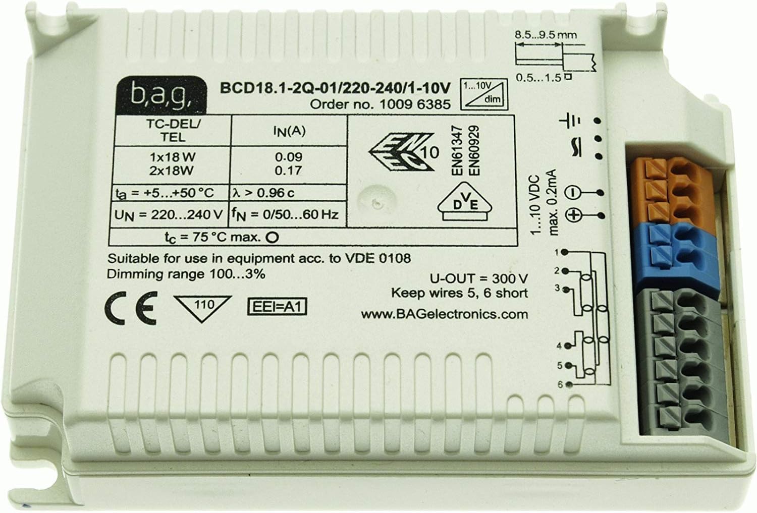 bcd18.1 – 2Q/220-240/1-10 V 1-10 V Dimmable Ballast 1: Twingle Electronic Ballast for Multiple CFL Bulbs