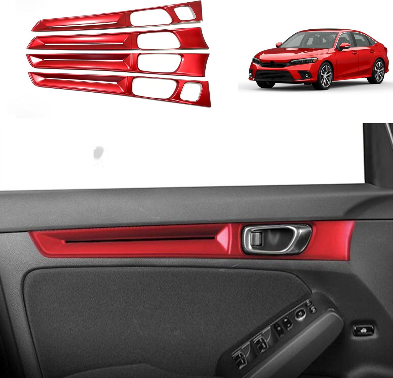 Car Accessories Compatible with Honda Civic 11TH Gen 2022 2023 2024 2025 2026 Door Handle Panel Cover Interior Frame Molding Trims ABS 4PCS(Red)
